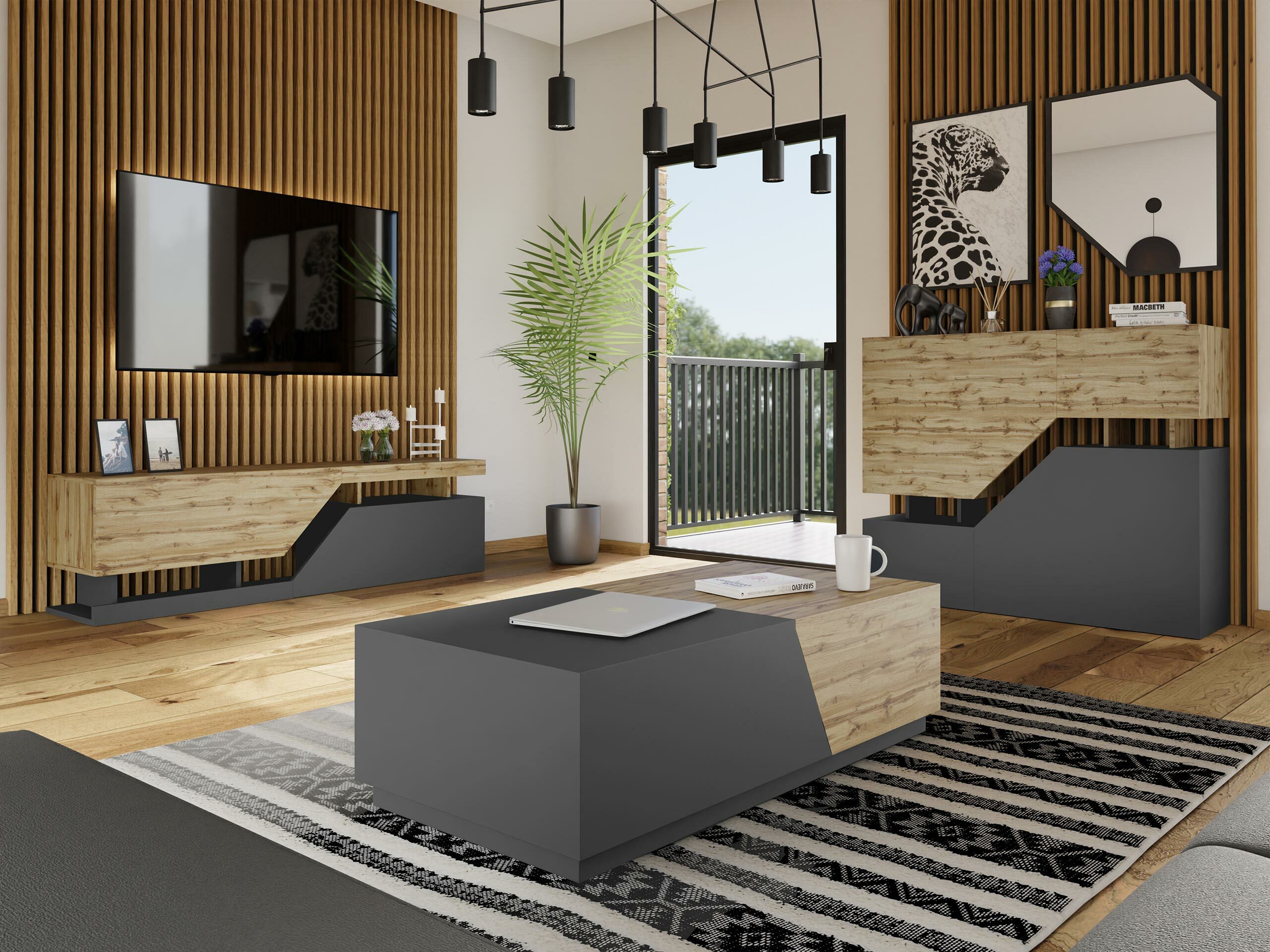 TV stand Comfivo Daldune (Anthracite + Wotan Oak)