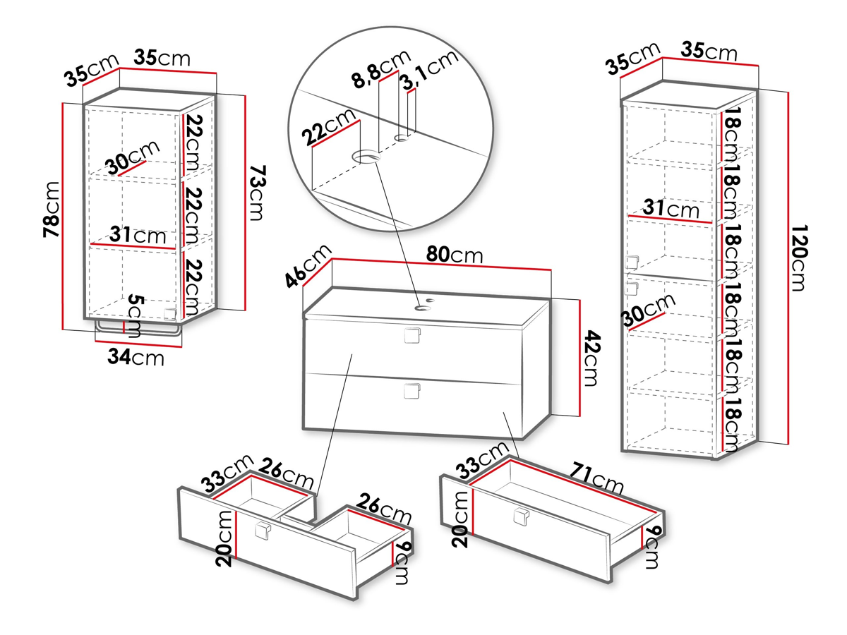 Bathroom set Orlvera 105 (Light brown)
