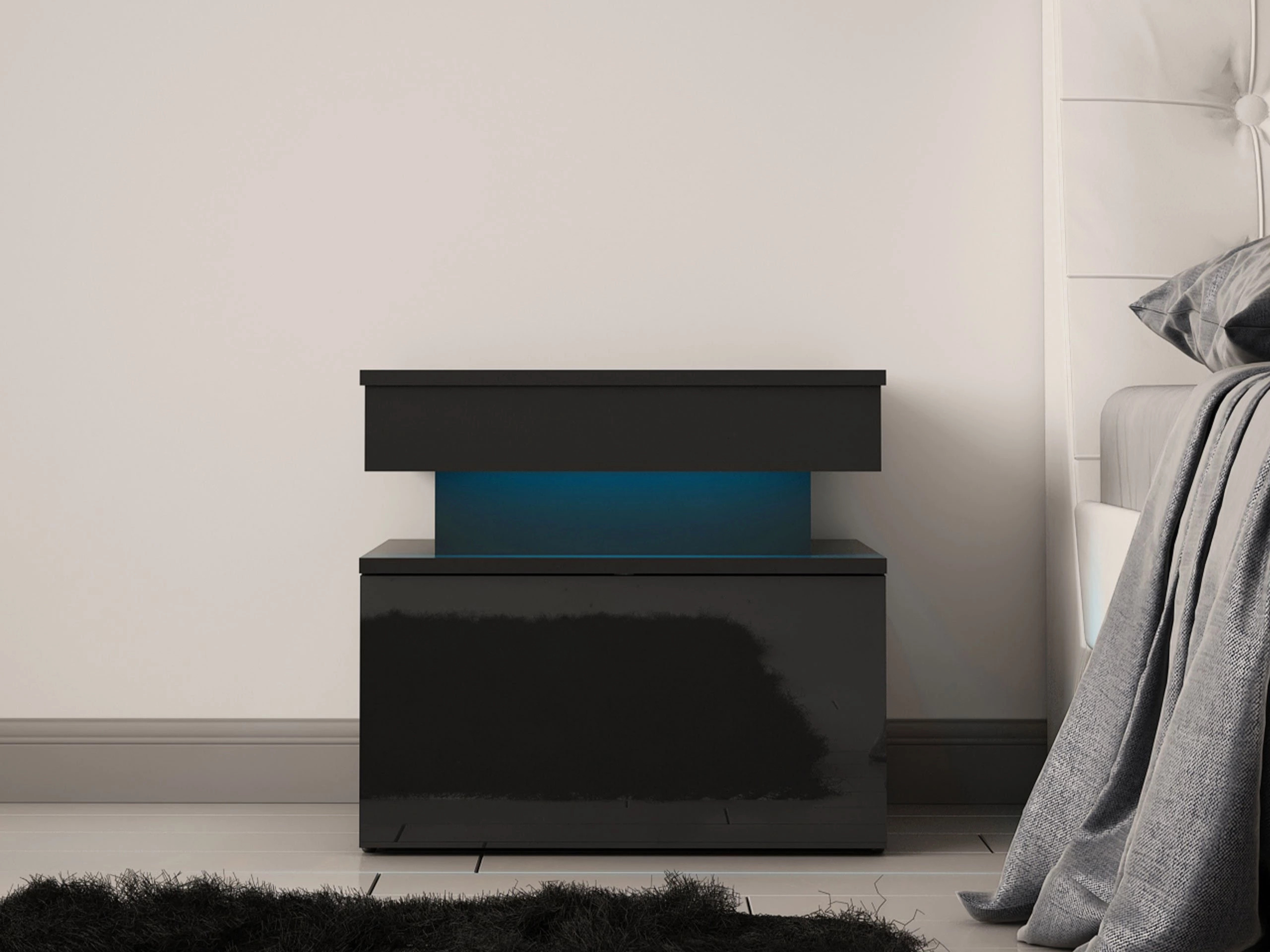 Bedside table Monfero (Black + Glossy black)