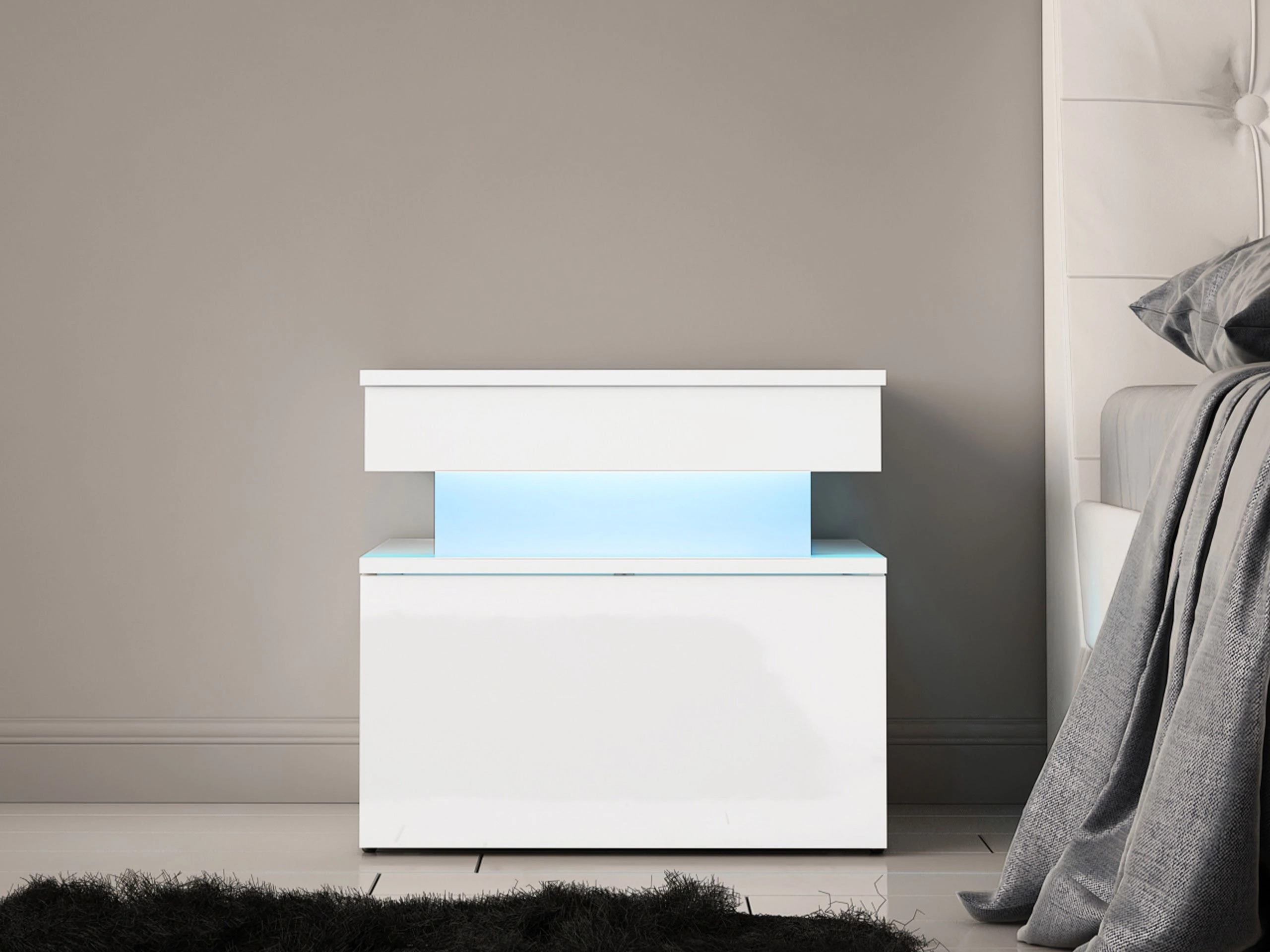 Bedside table Monfero (White + Glossy white)