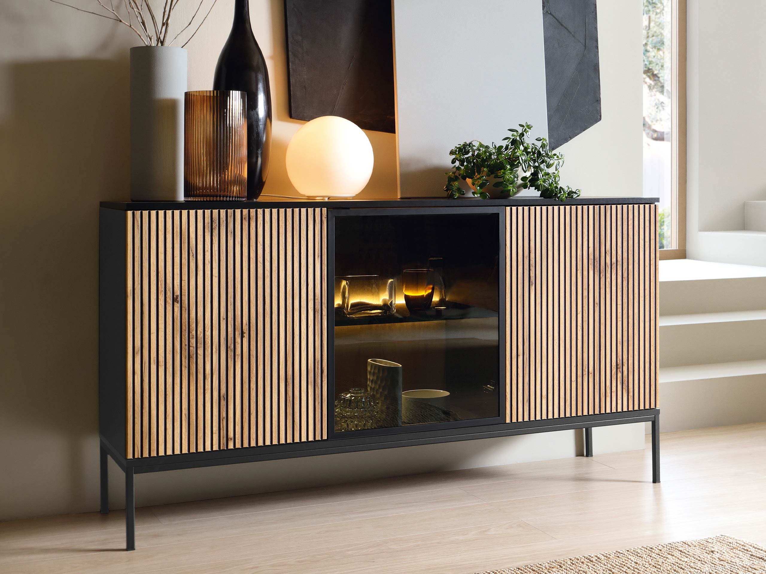 Sideboard Manal I (Black + Wotan Oak)
