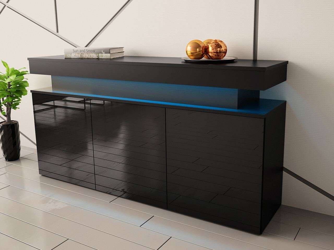 Sideboard Monfero (Black + Glossy black)