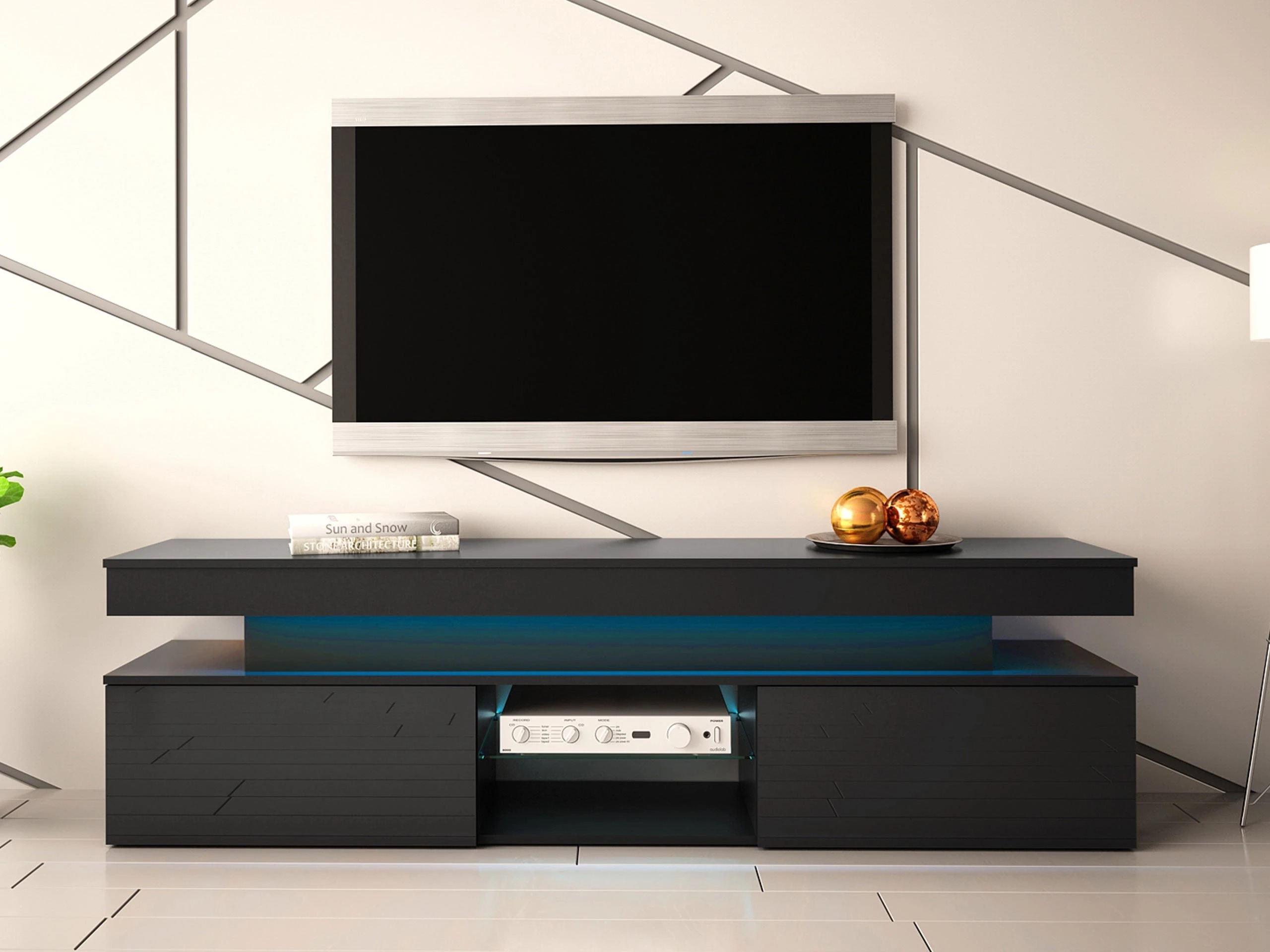 TV stand Monfero (Black + Glossy black)
