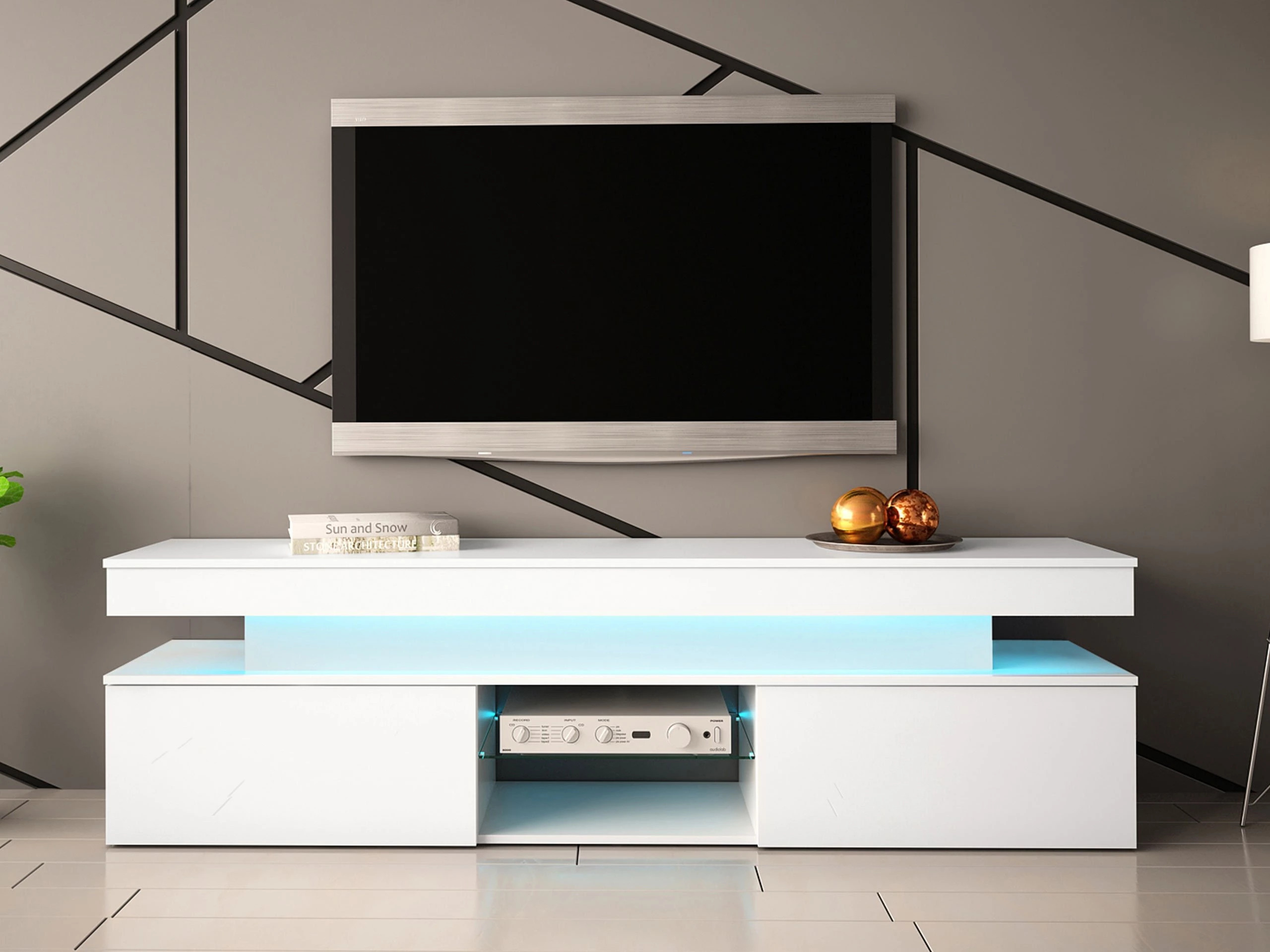 TV stand Monfero (White + Glossy white)