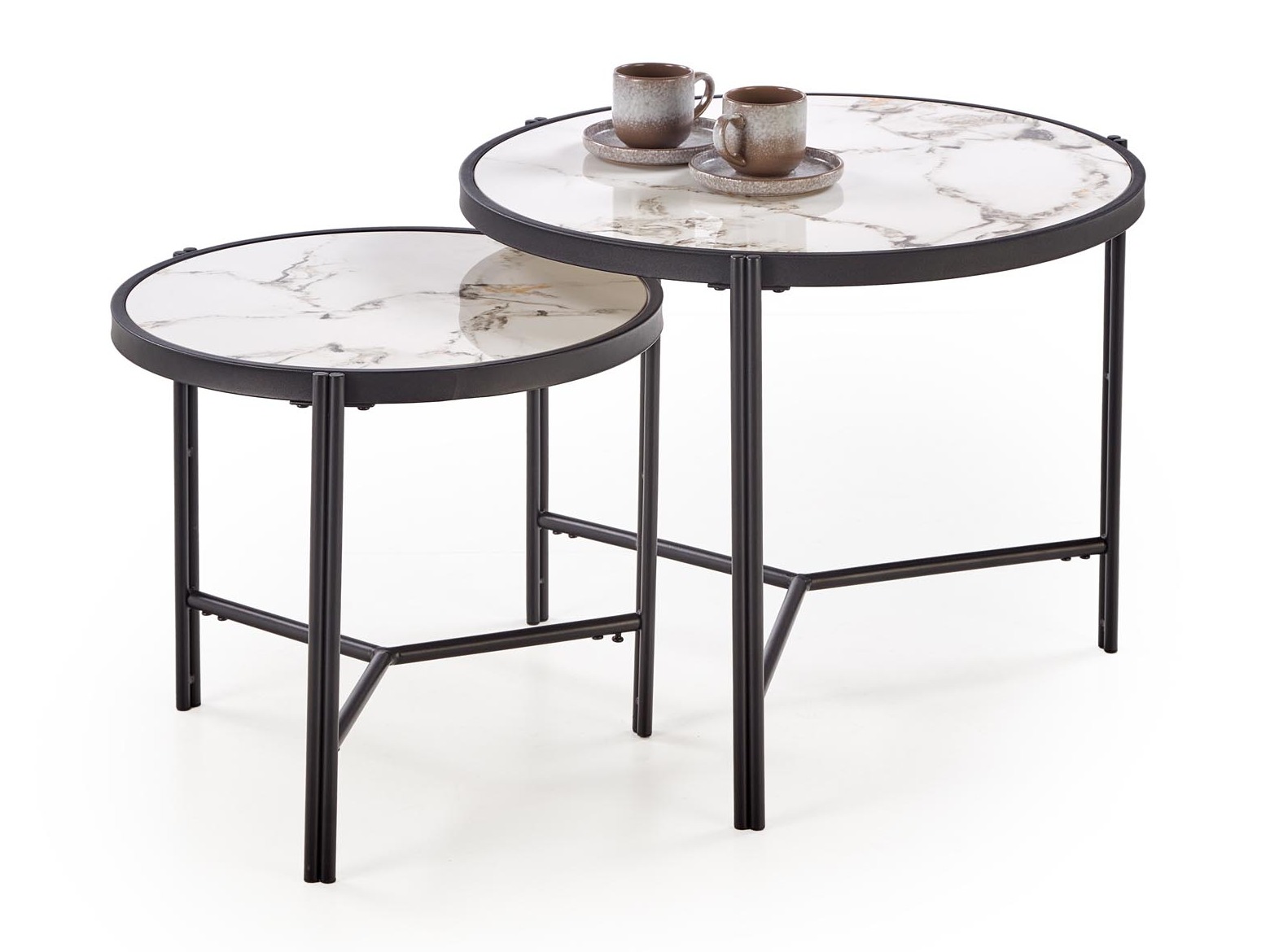 Nest of coffee tables Houston 1867 (White marble + Black)