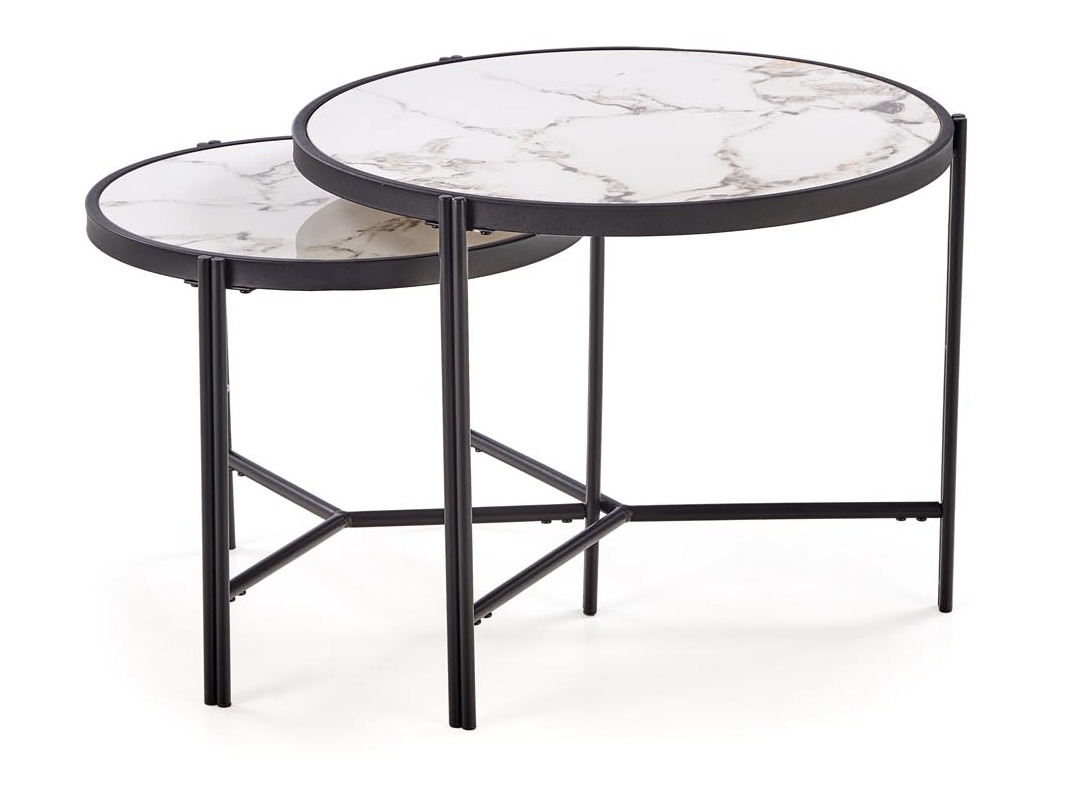 Nest of coffee tables Houston 1867 (White marble + Black)