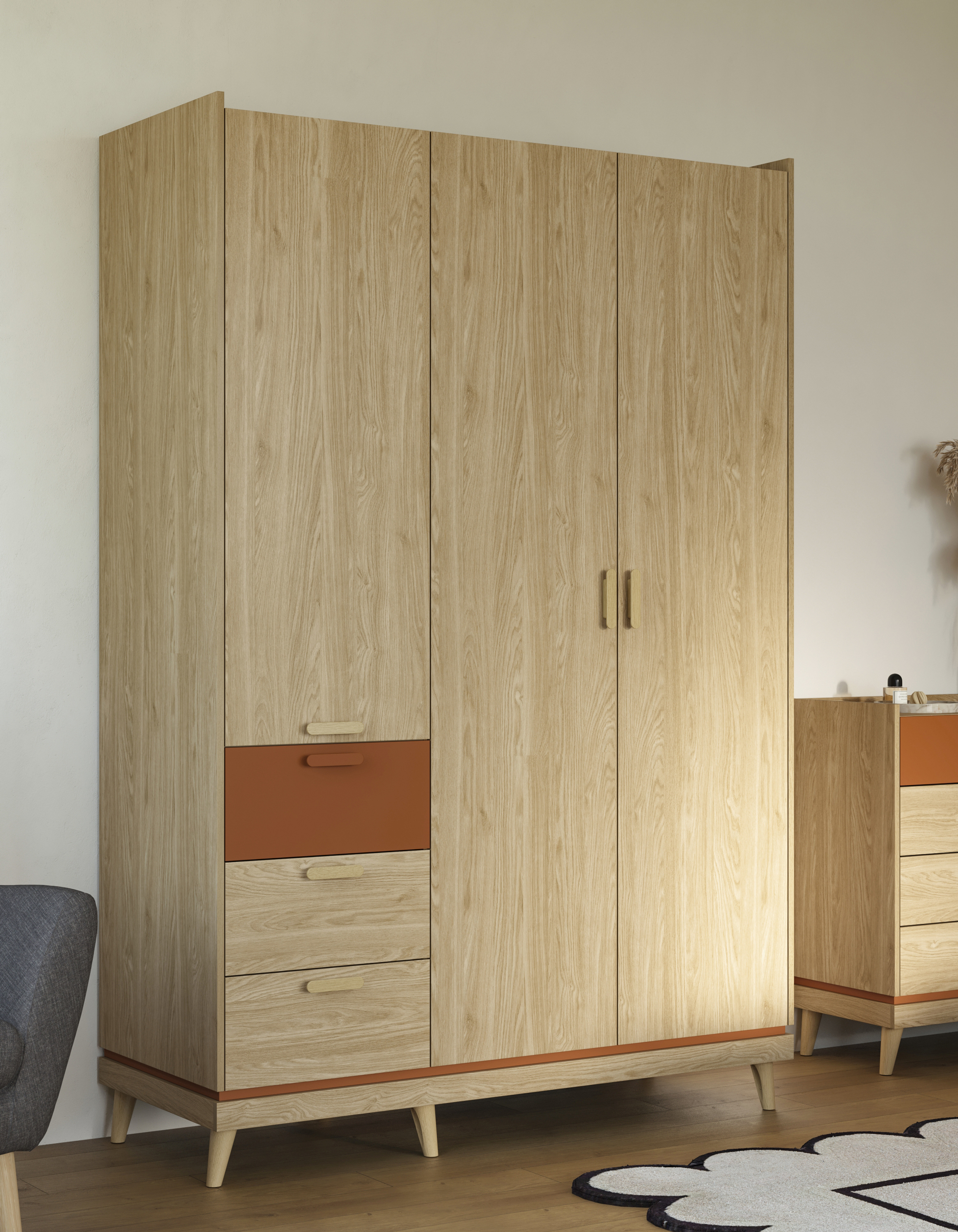 Wardrobe Fertalu 100 (Oak + Orange)