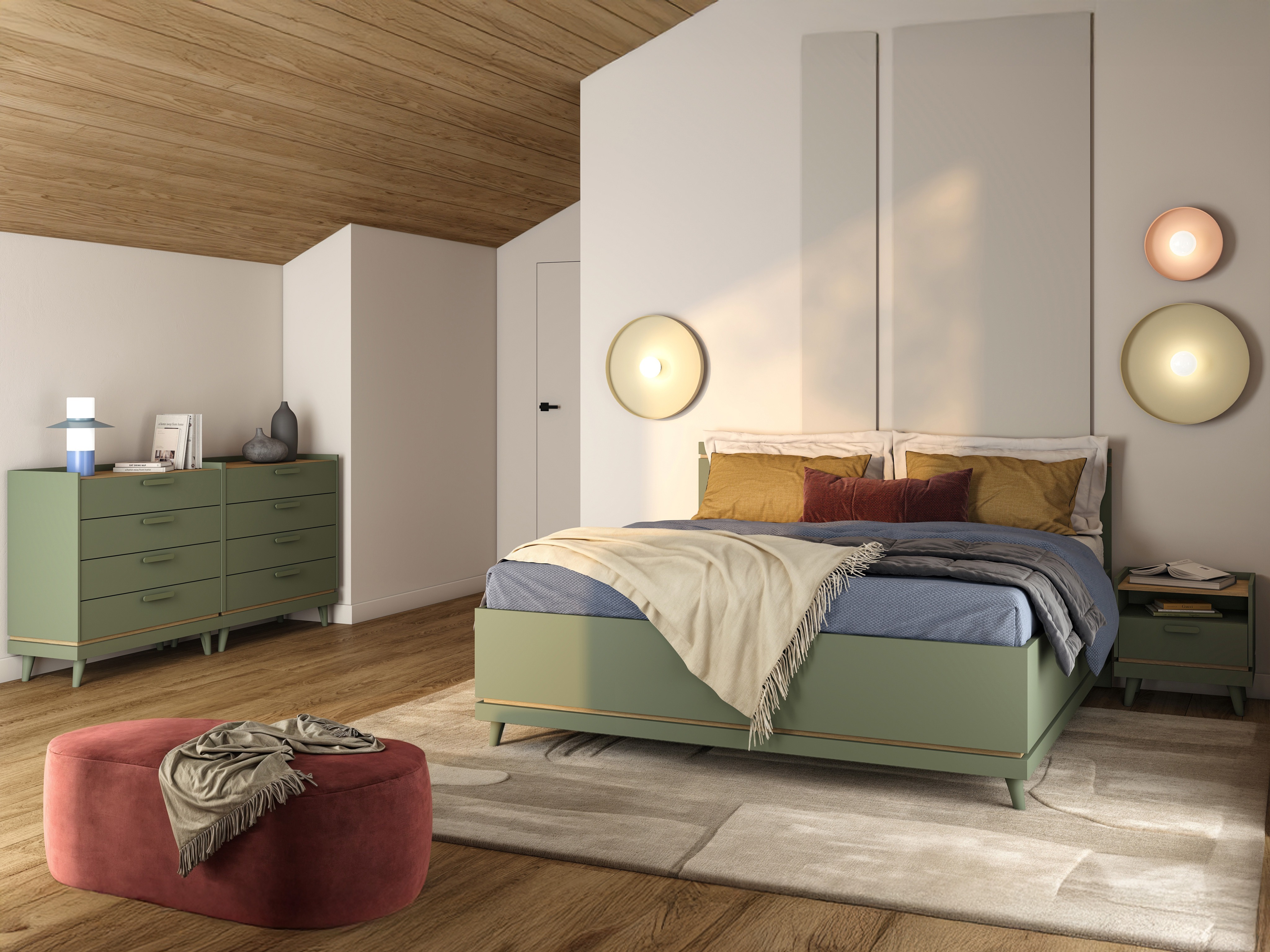 Bed Fertalu 107 (Green + Oak)
