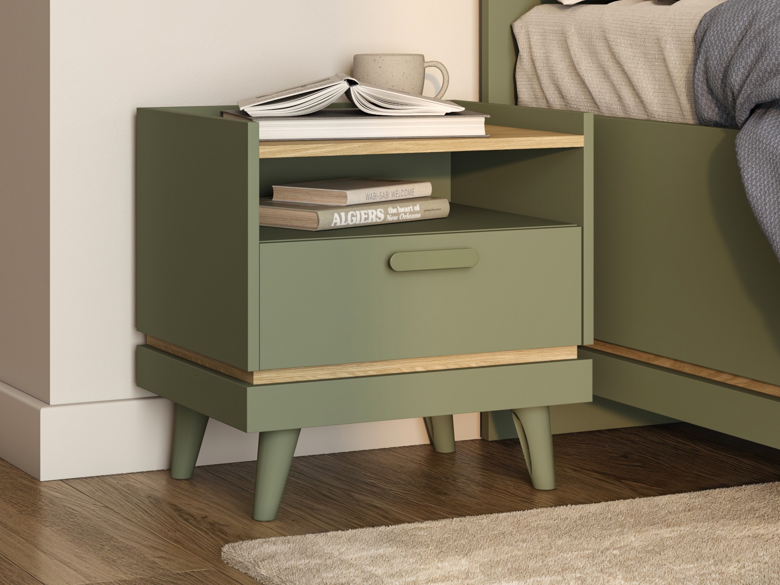 Bedside table Fertalu 102 (Green + Oak)