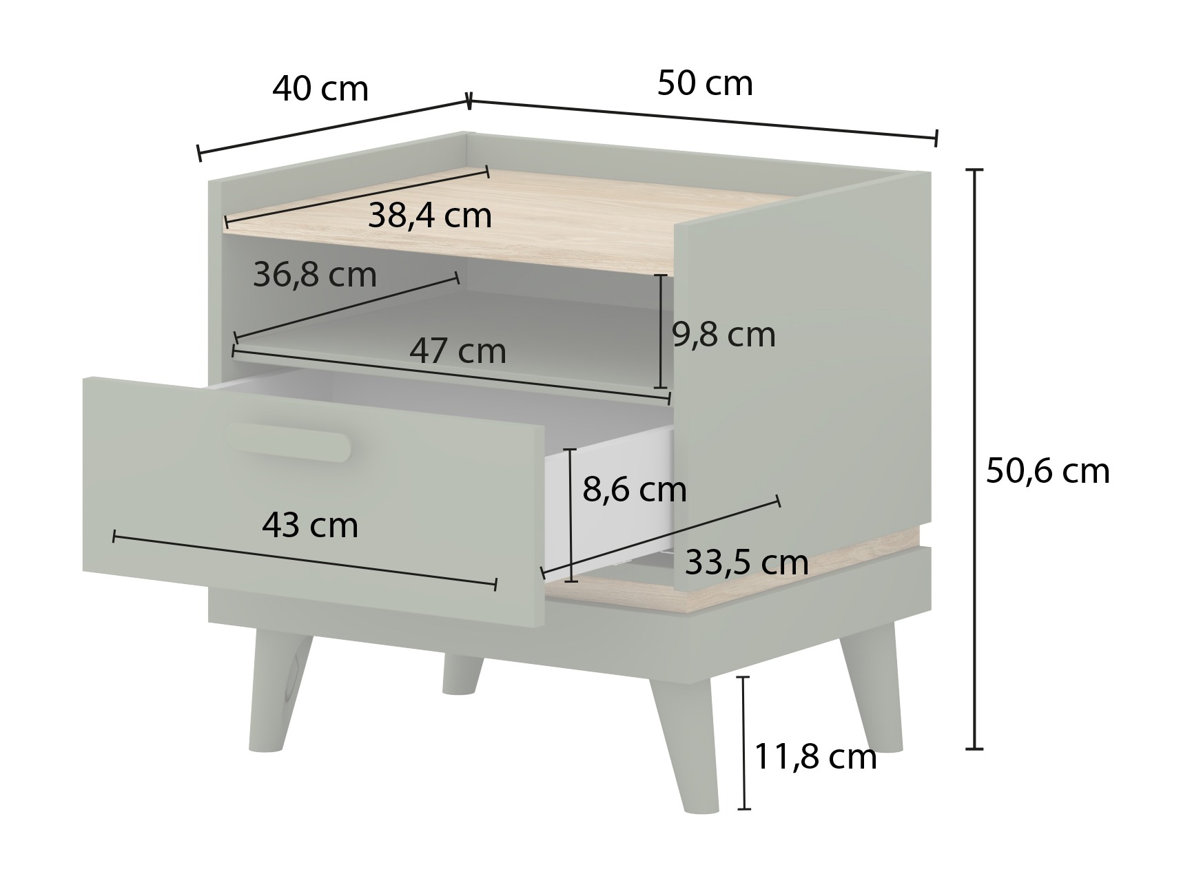 Bedside table Fertalu 102 (Green + Oak)
