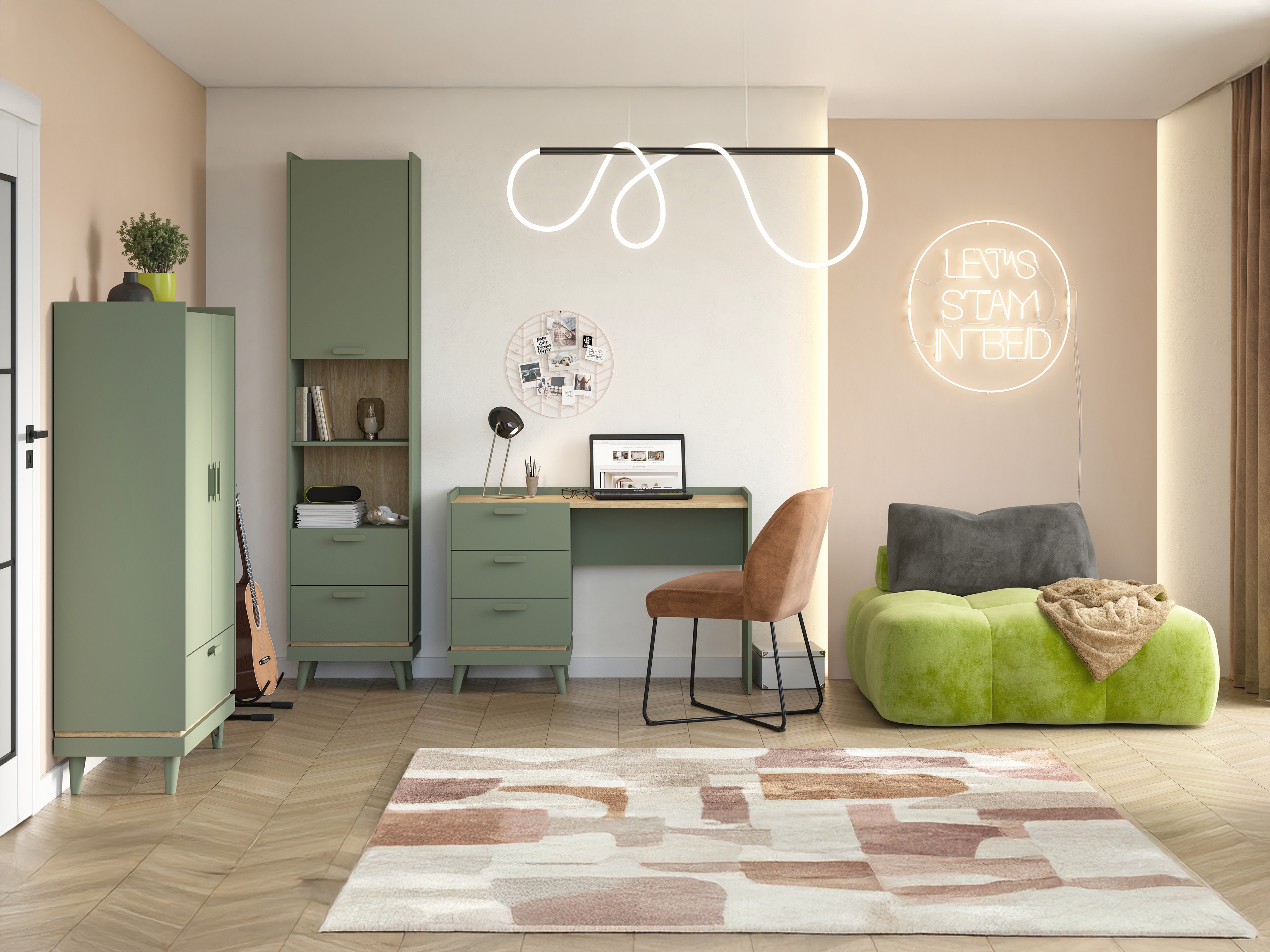 Bookcase Fertalu 105 (Green + Oak)