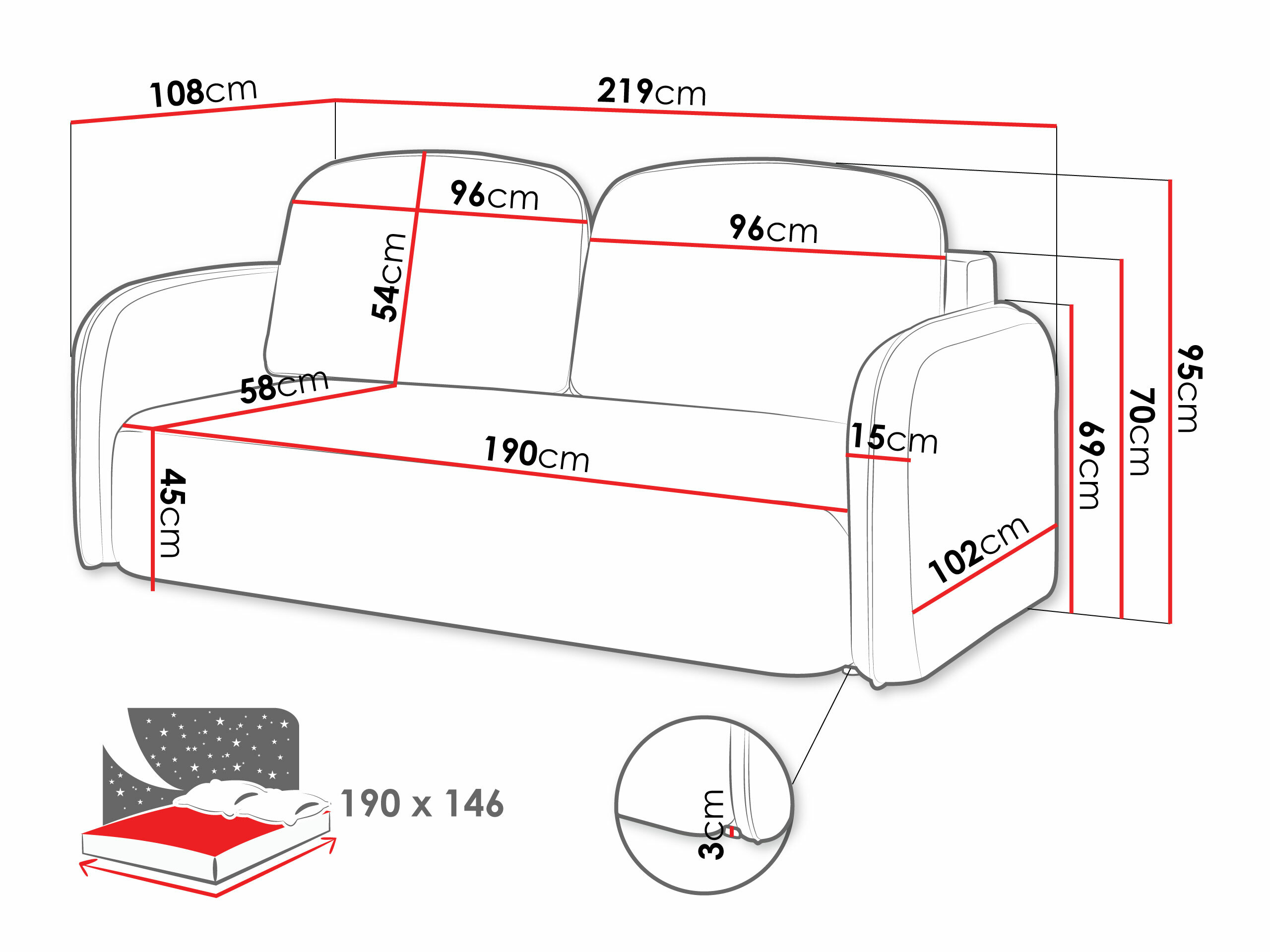 Sofa bed ComfiDream Lumena (Cremona 52)