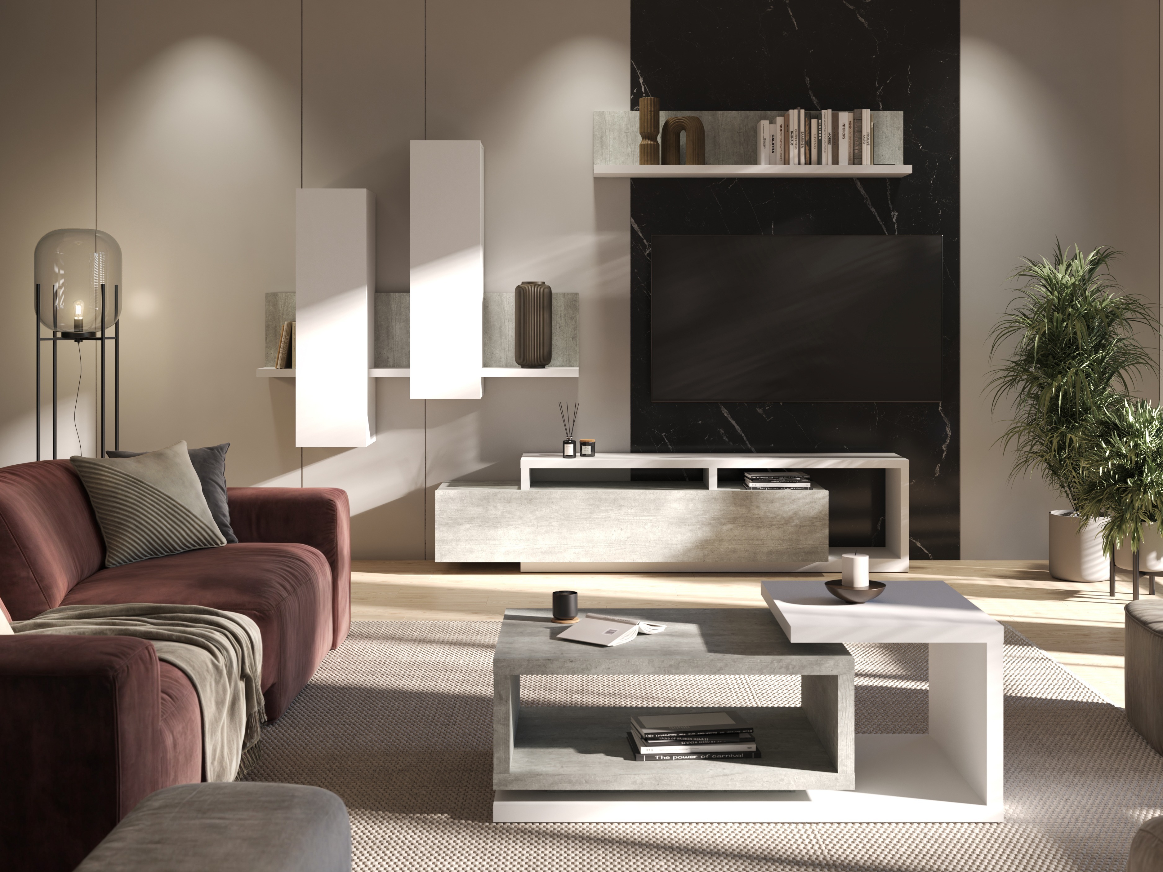 TV stand Lutiva 103 (White + Concrete)
