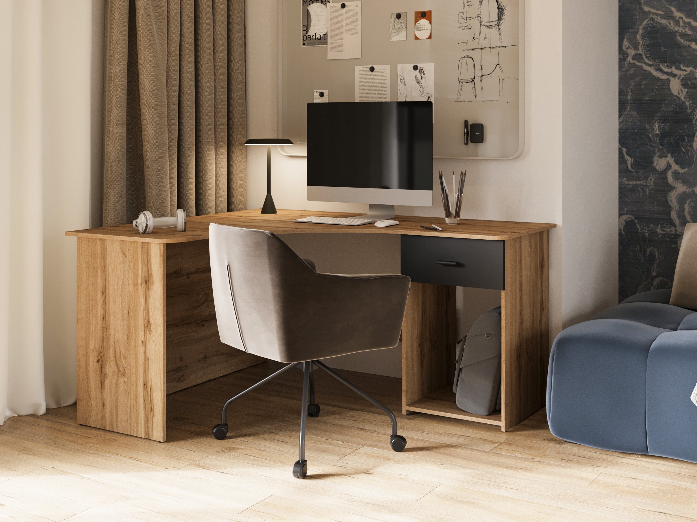 Corner desk Austin 303 (Wotan Oak + Black)