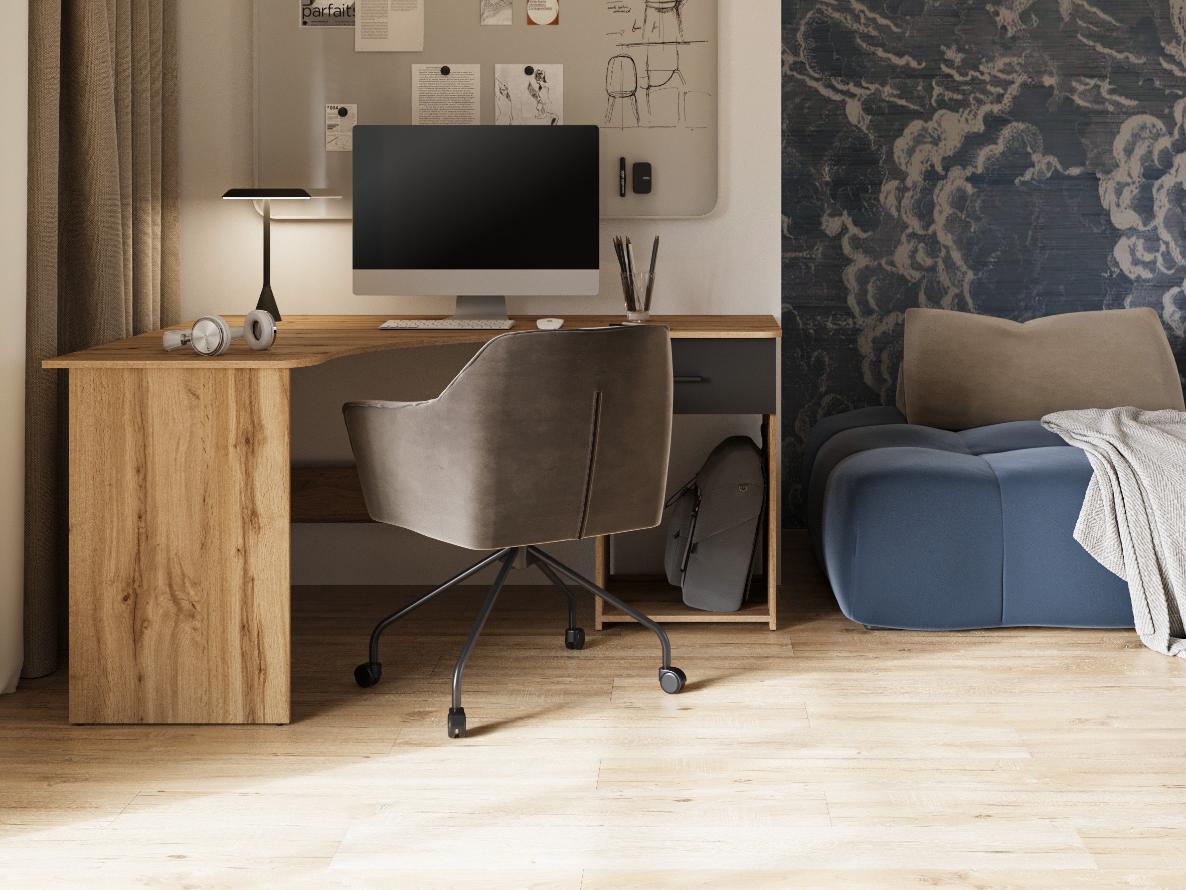 Corner desk Austin 303 (Wotan Oak + Black)