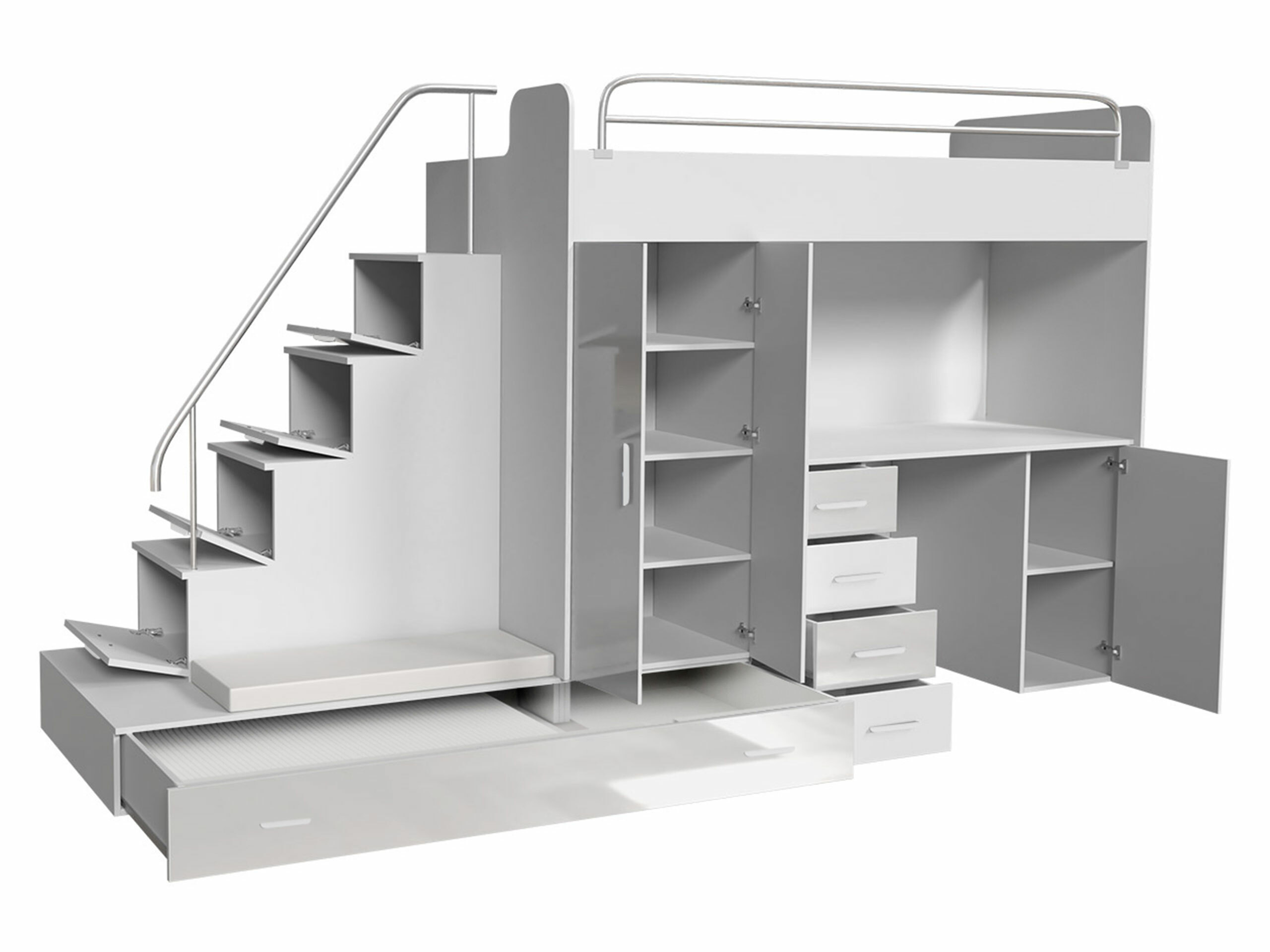 Children's room set Campus I (White + Glossy white + Gloss grey)