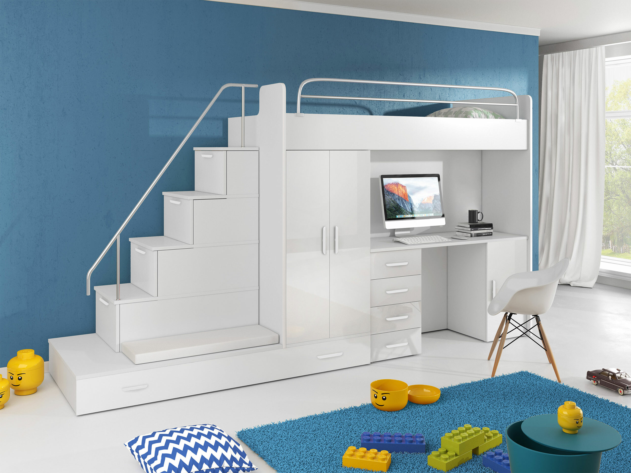 Children's room set Campus I (White + Glossy white)