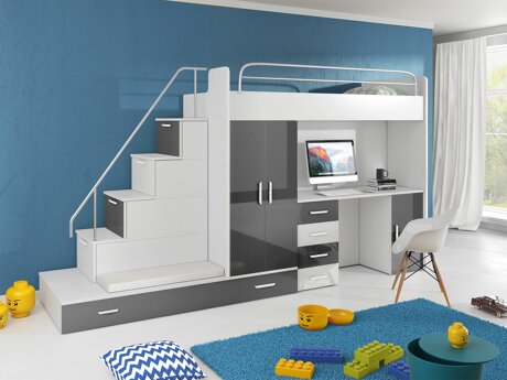 Children's room set Salmere 100 (White + Glossy white + Gloss grey)