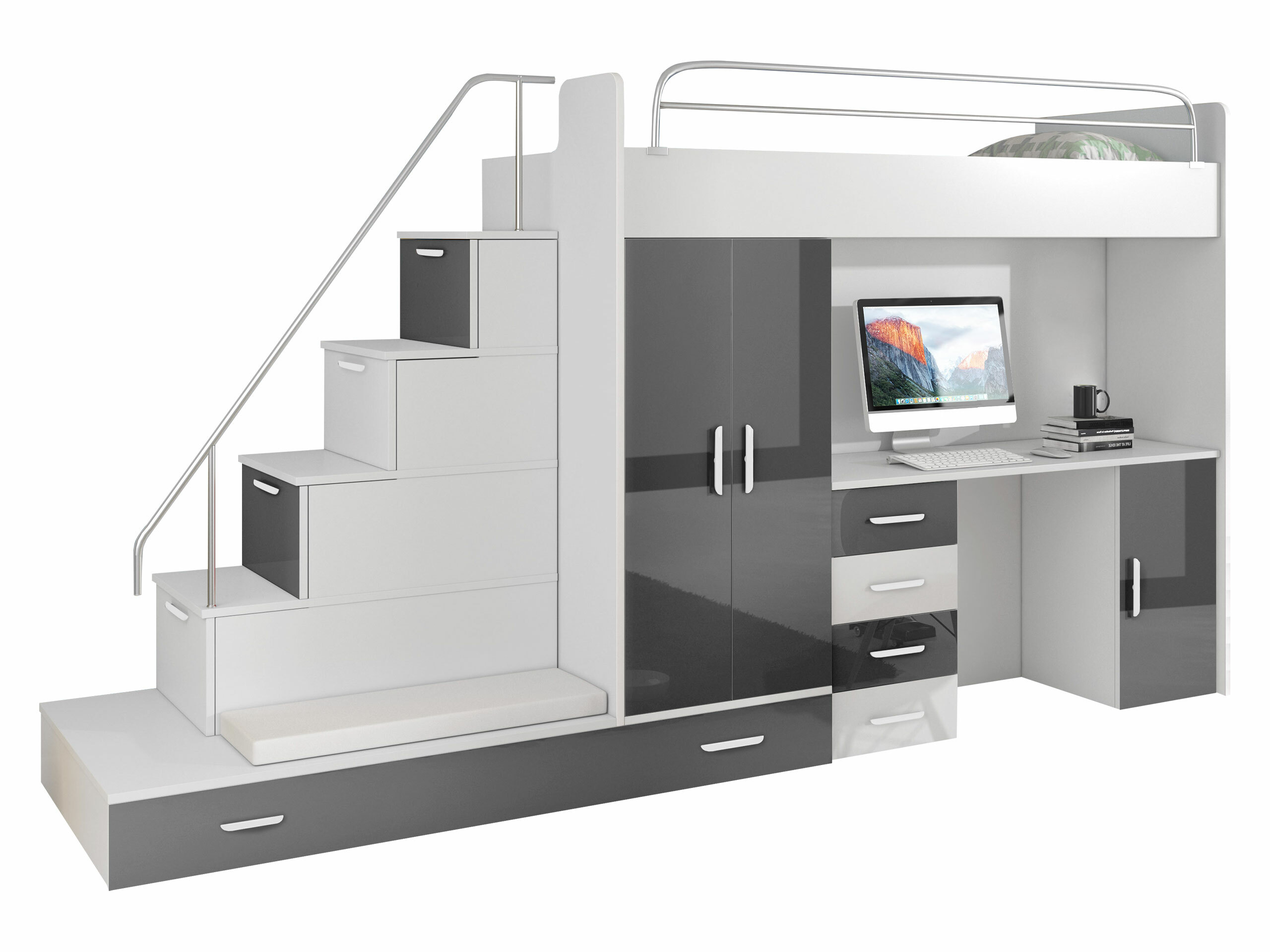 Children's room set Salmere 100 (White + Glossy white + Gloss grey)