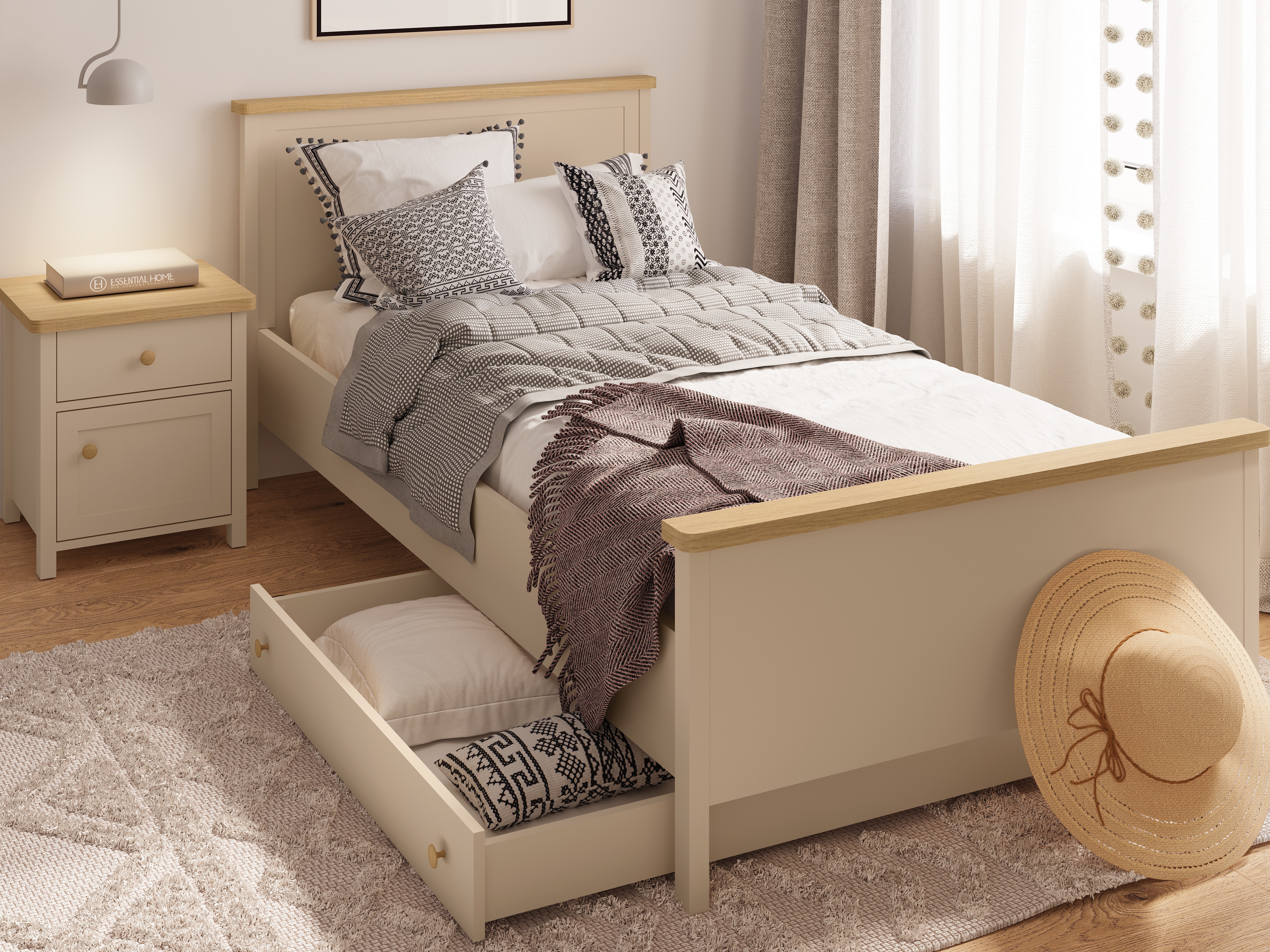 Bedside table Romelbo 138 (Beige + Oak)