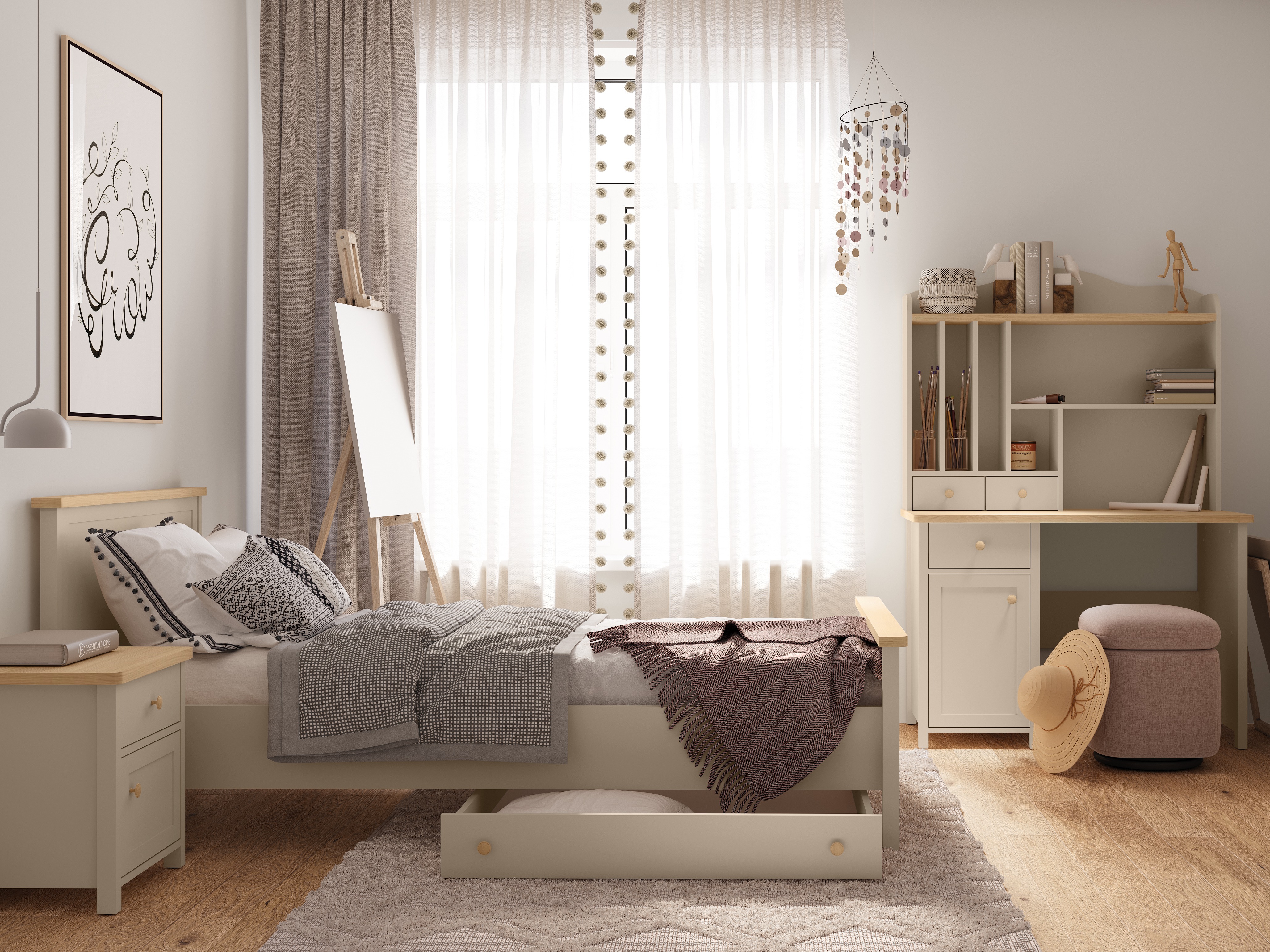 Bedside table Romelbo 138 (Beige + Oak)