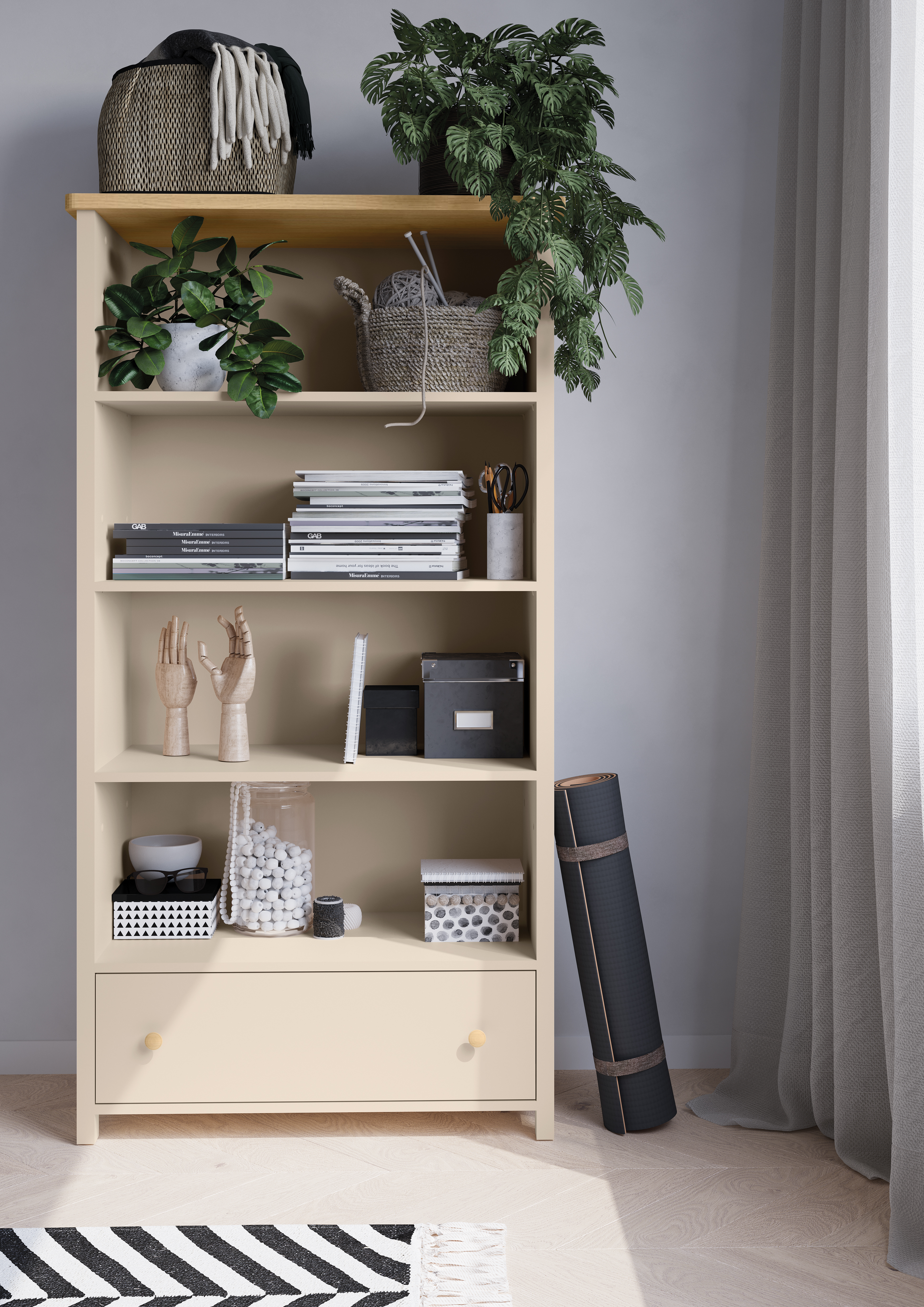 Bookcase Romelbo 142 (Beige + Oak)