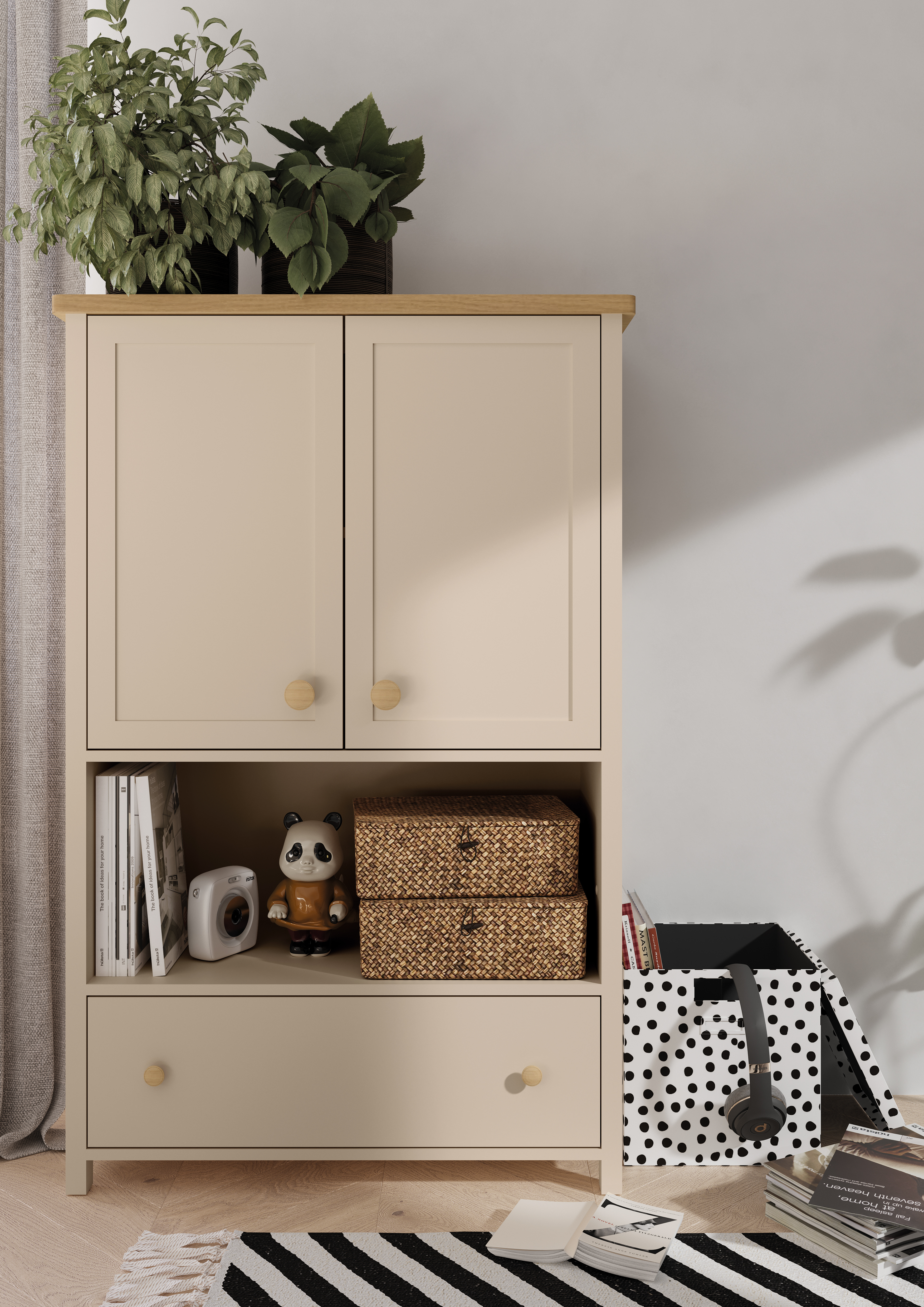 Chest of drawers Romelbo 144 (Beige + Oak)