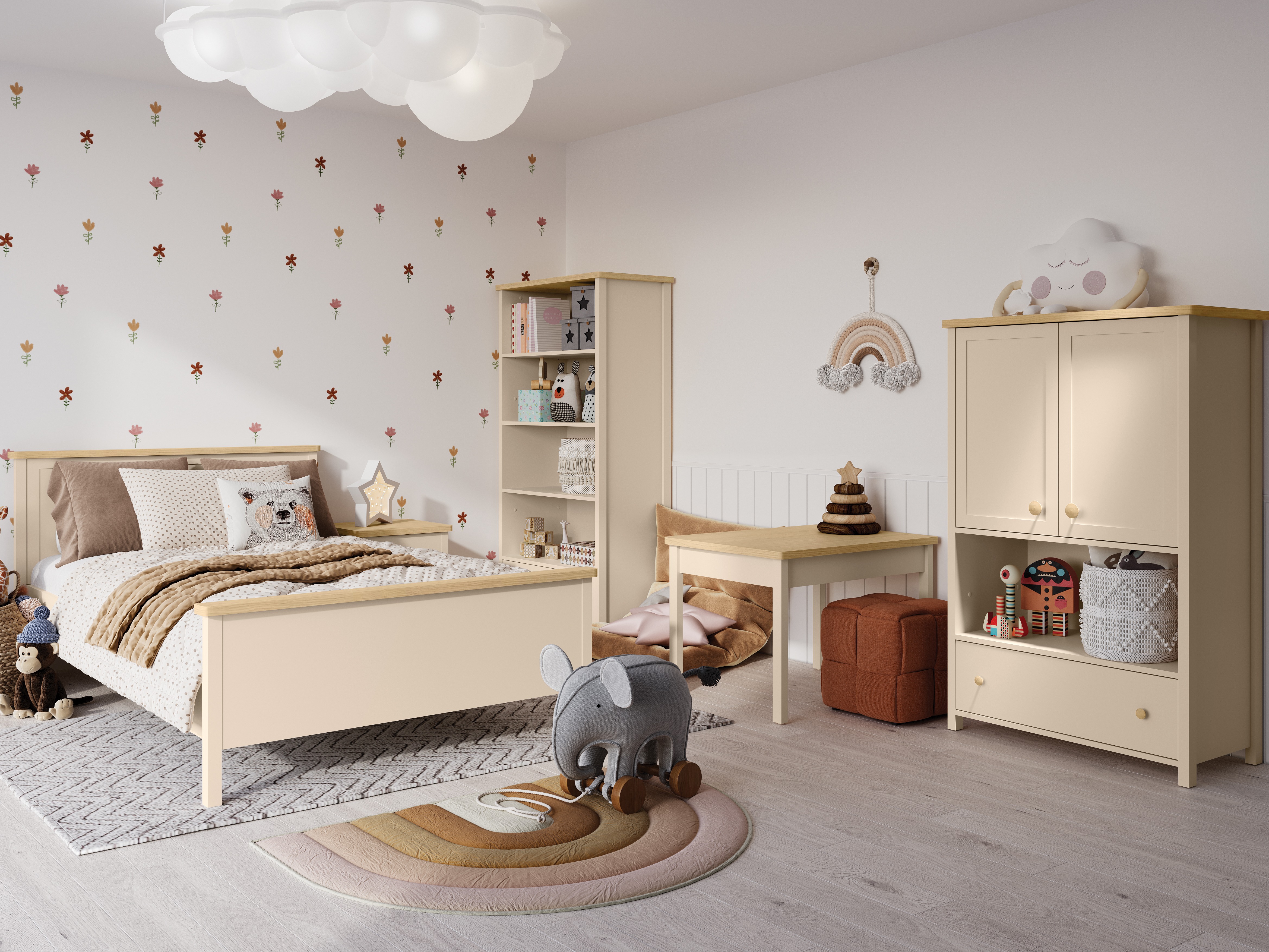 Chest of drawers Romelbo 144 (Beige + Oak)
