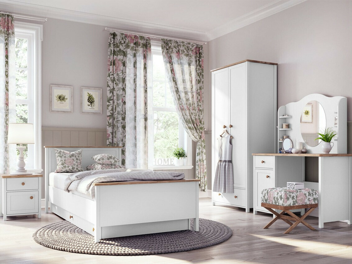 Bed Romelbo 148 (White + Oak)