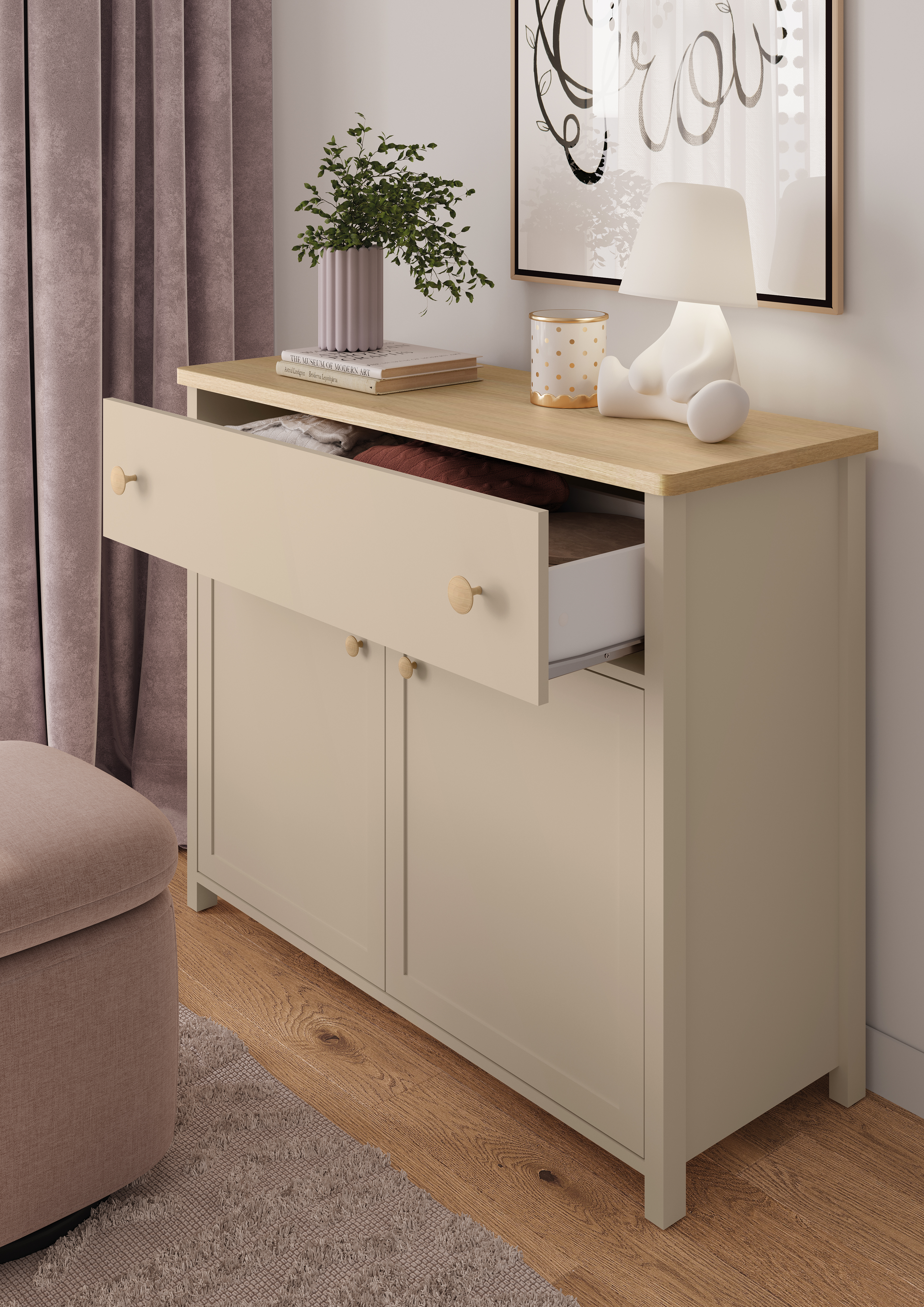 Chest of drawers Romelbo 150 (Beige + Oak)