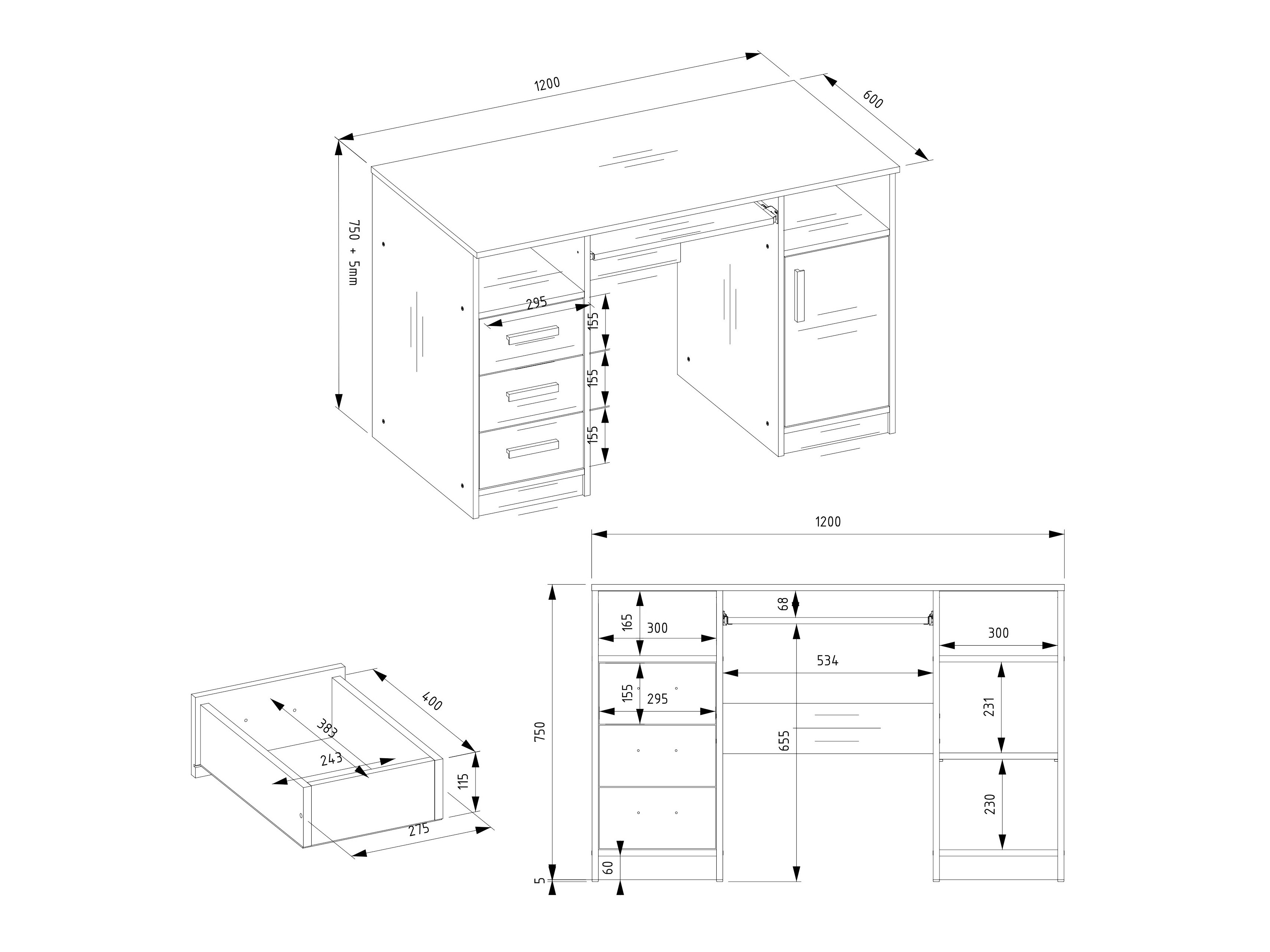 Desk Mandeville 330 (Anthracite + White)