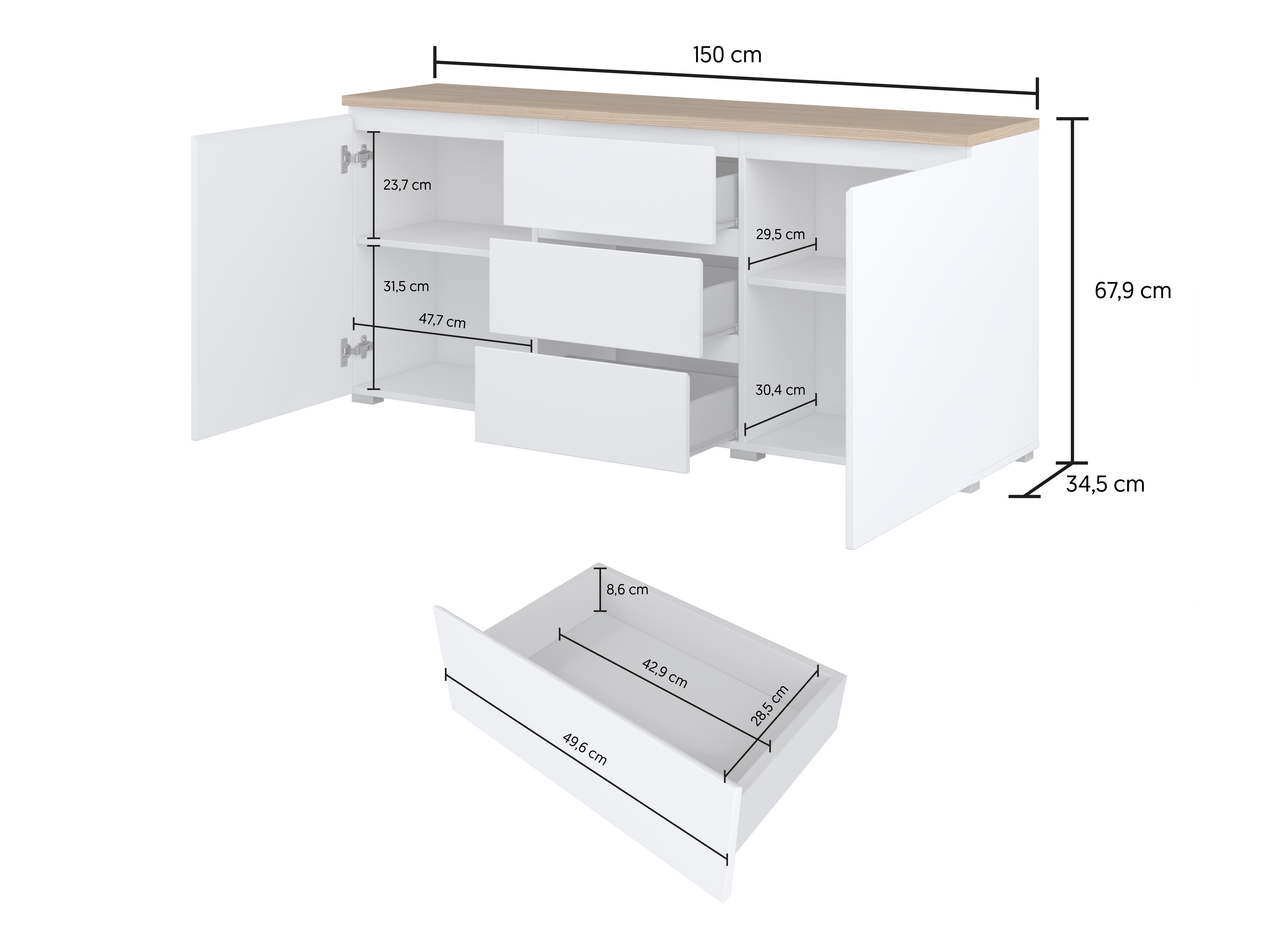 Chest of drawers Baletu 106 (White + Oak)