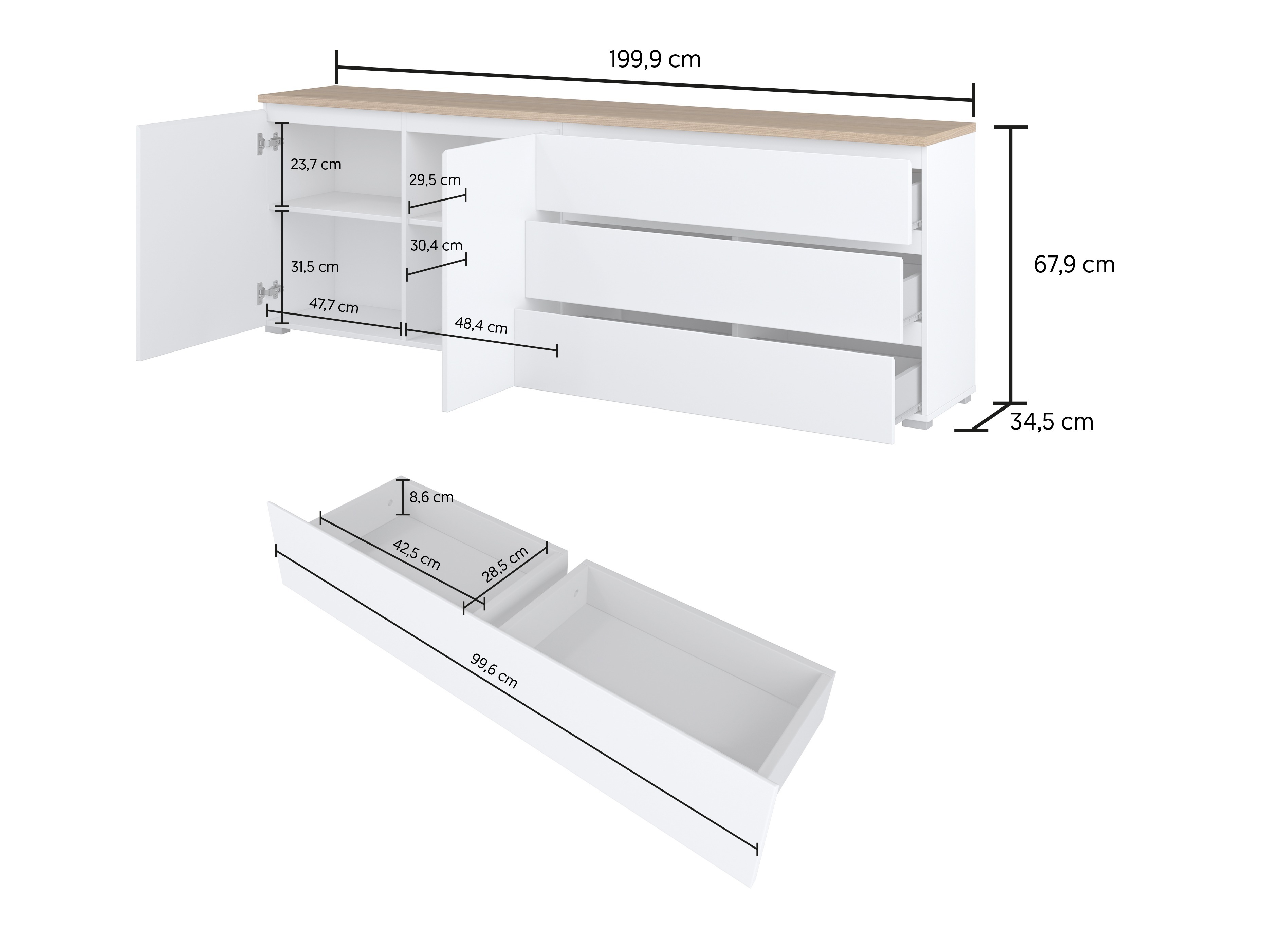 Chest of drawers Baletu 107 (White + Oak)