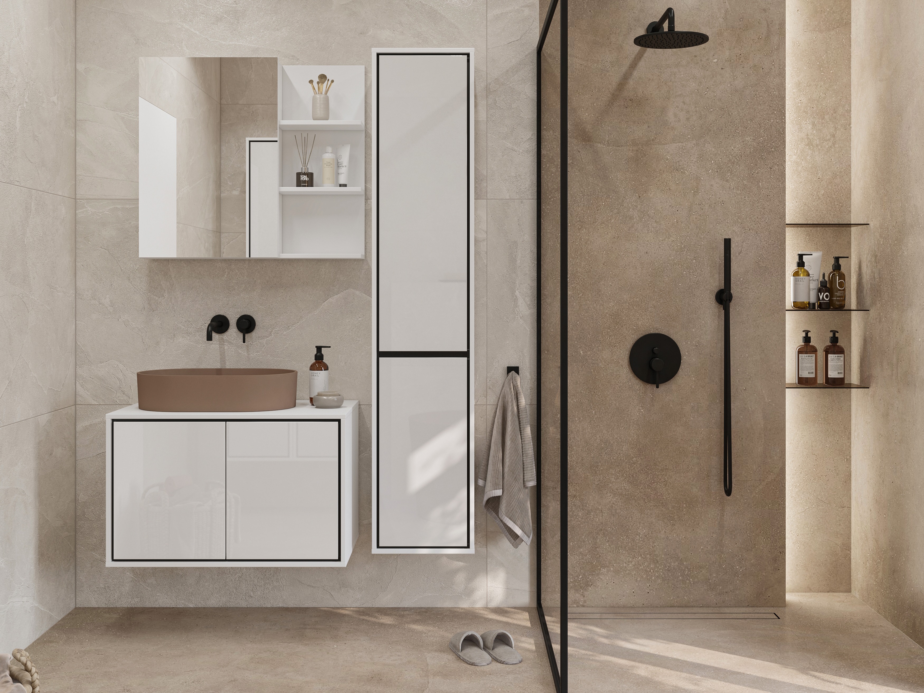 Bathroom set Tecavu 105 (Glossy white + White)