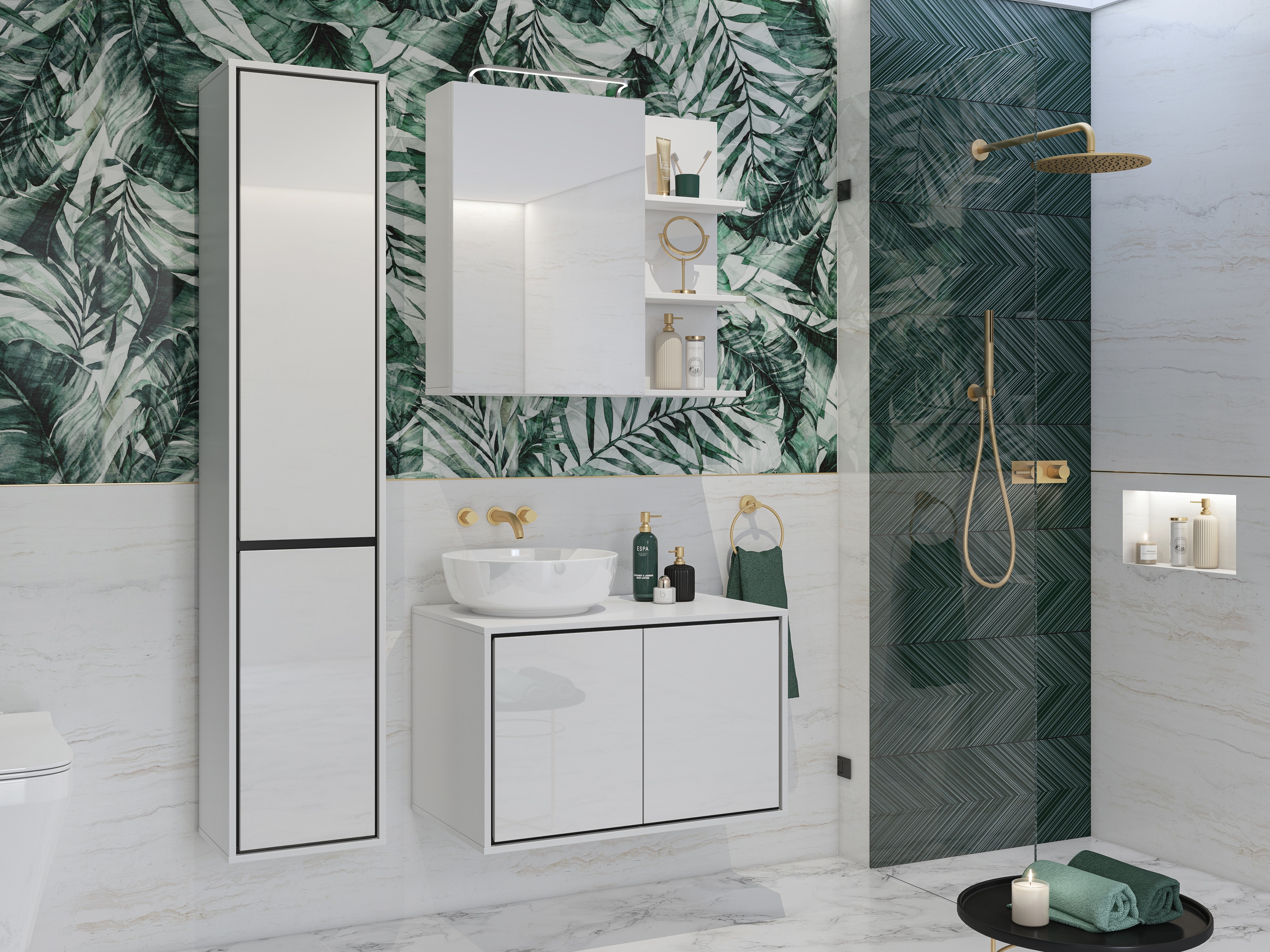 Bathroom set Tecavu 105 (Glossy white + White)
