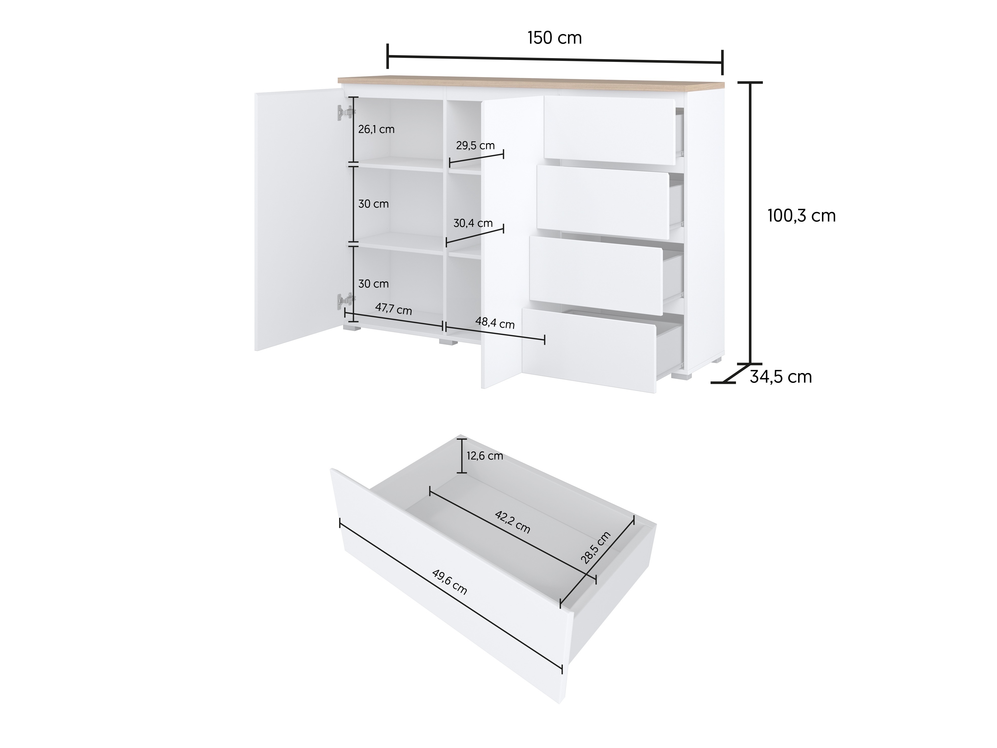 Chest of drawers Baletu 109 (White + Oak)