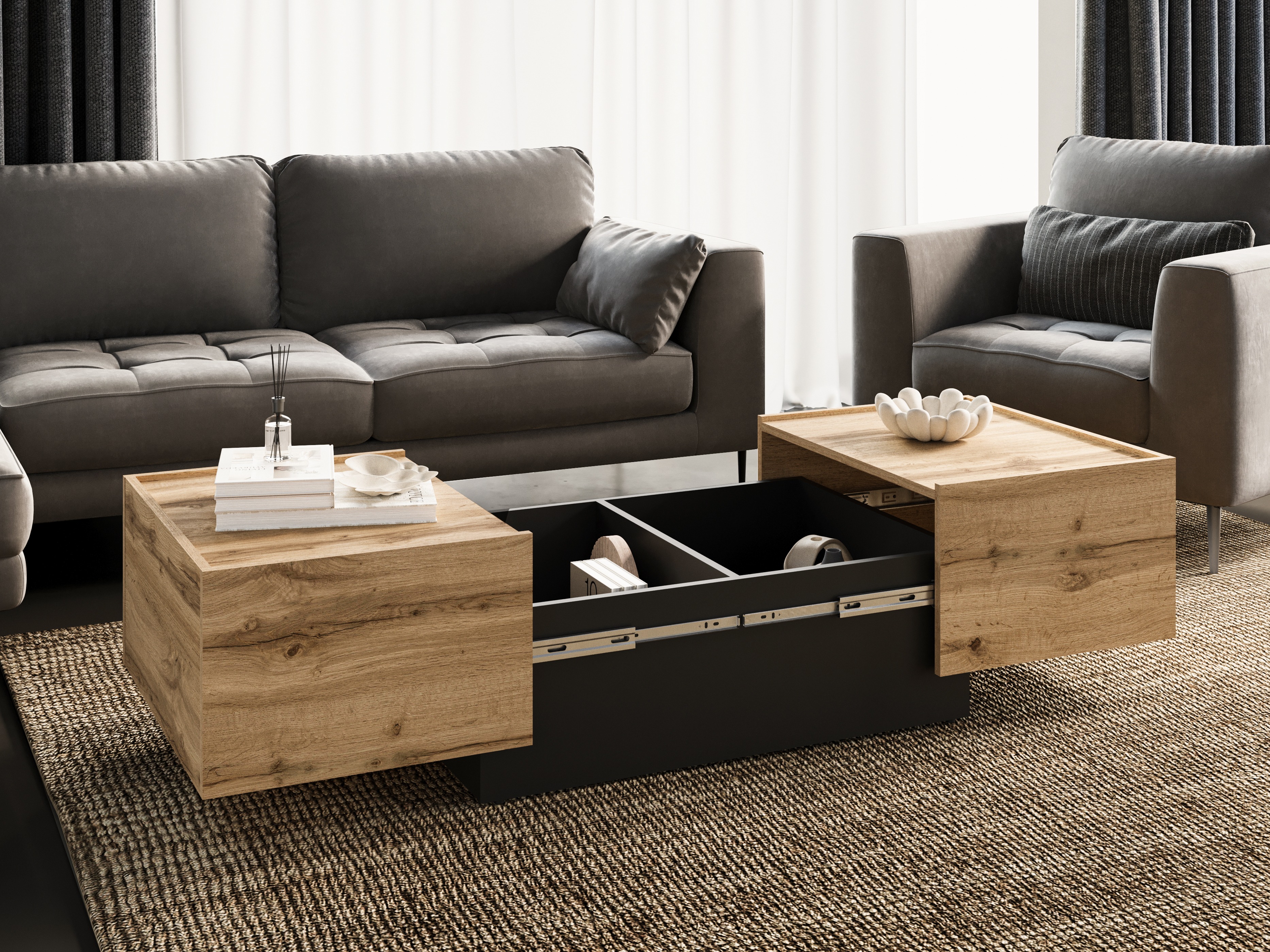 Coffee table transformer Austin 380 (Wotan Oak + Black)