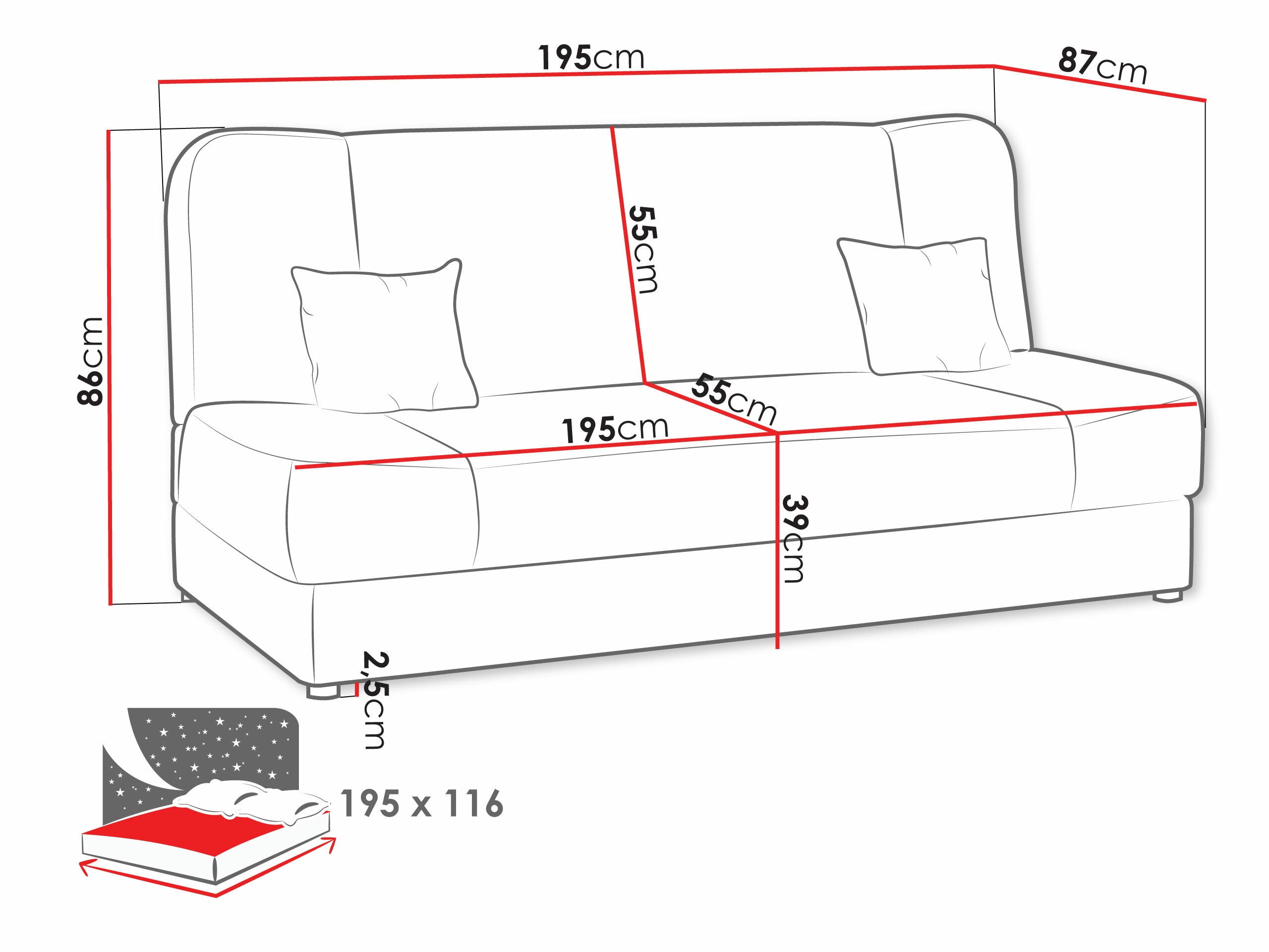 Sofa bed Comfivo 183 (Bizon 2113 + Bizon 2112)