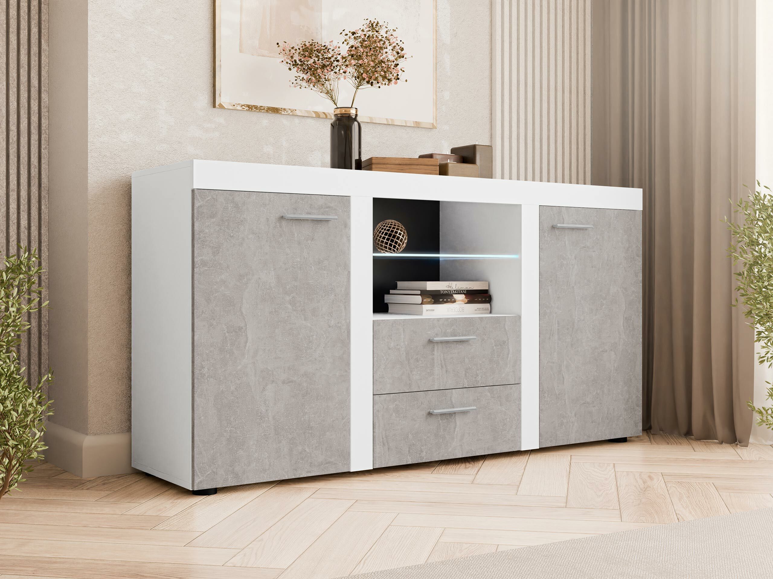Chest of drawers Univio (White + Concrete)
