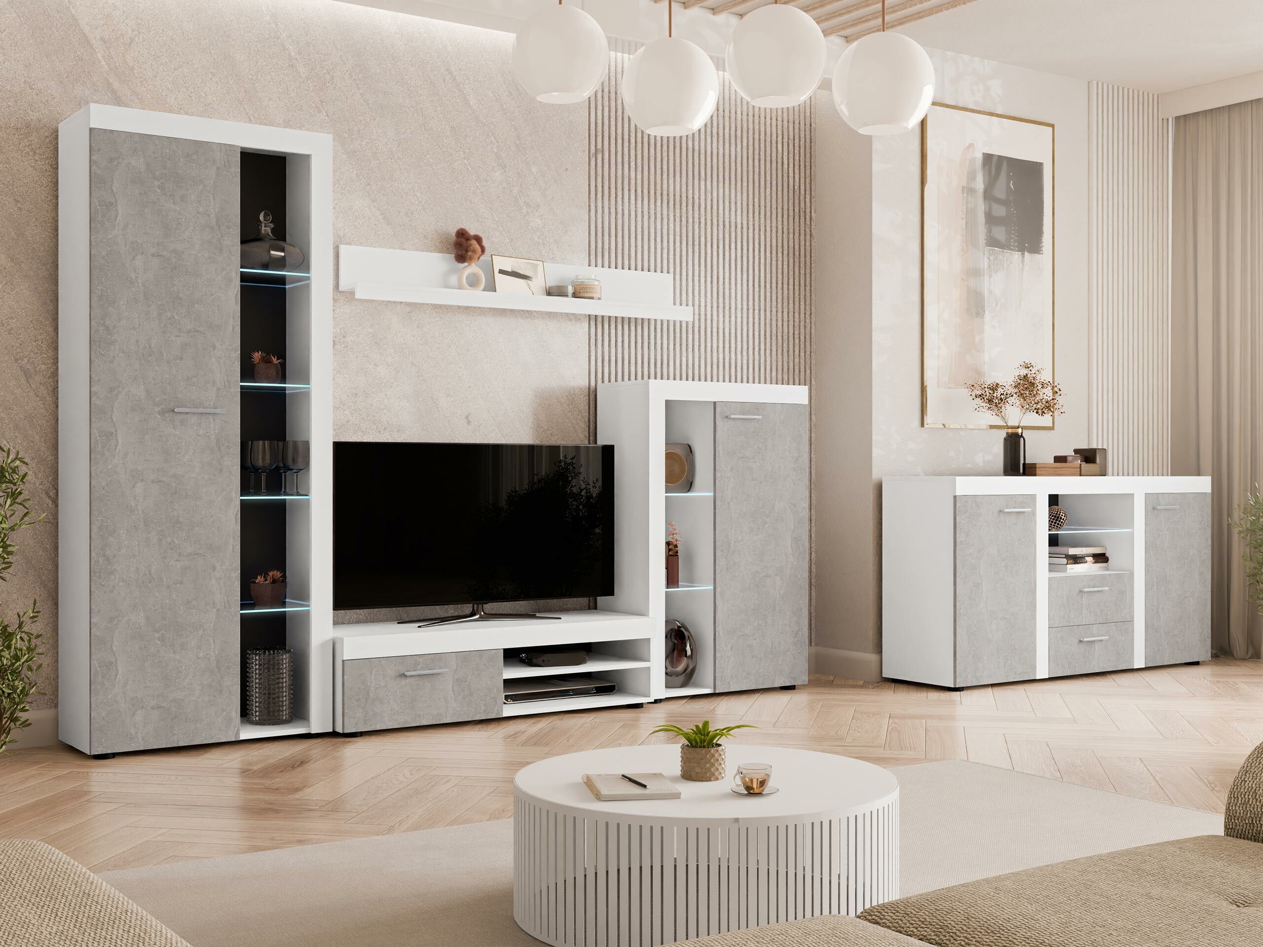 Chest of drawers Univio (White + Concrete)