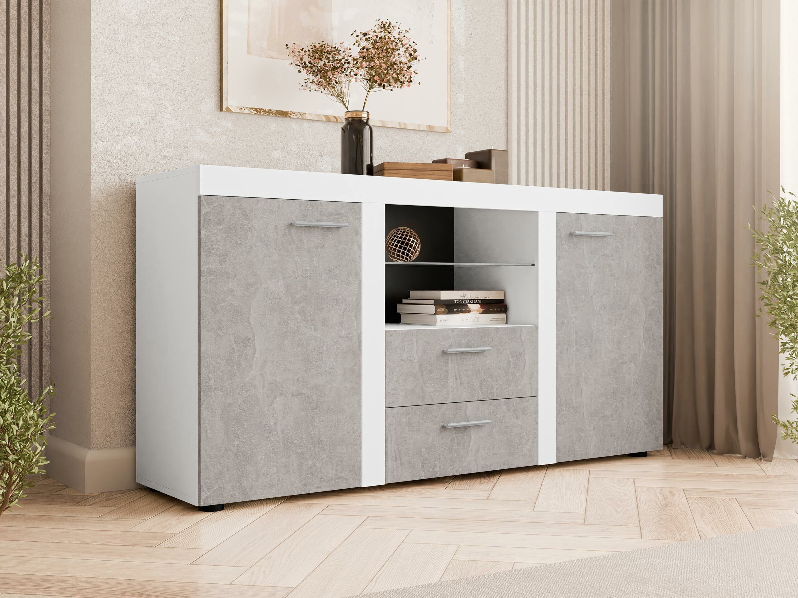Chest of drawers Univio (White + Concrete)