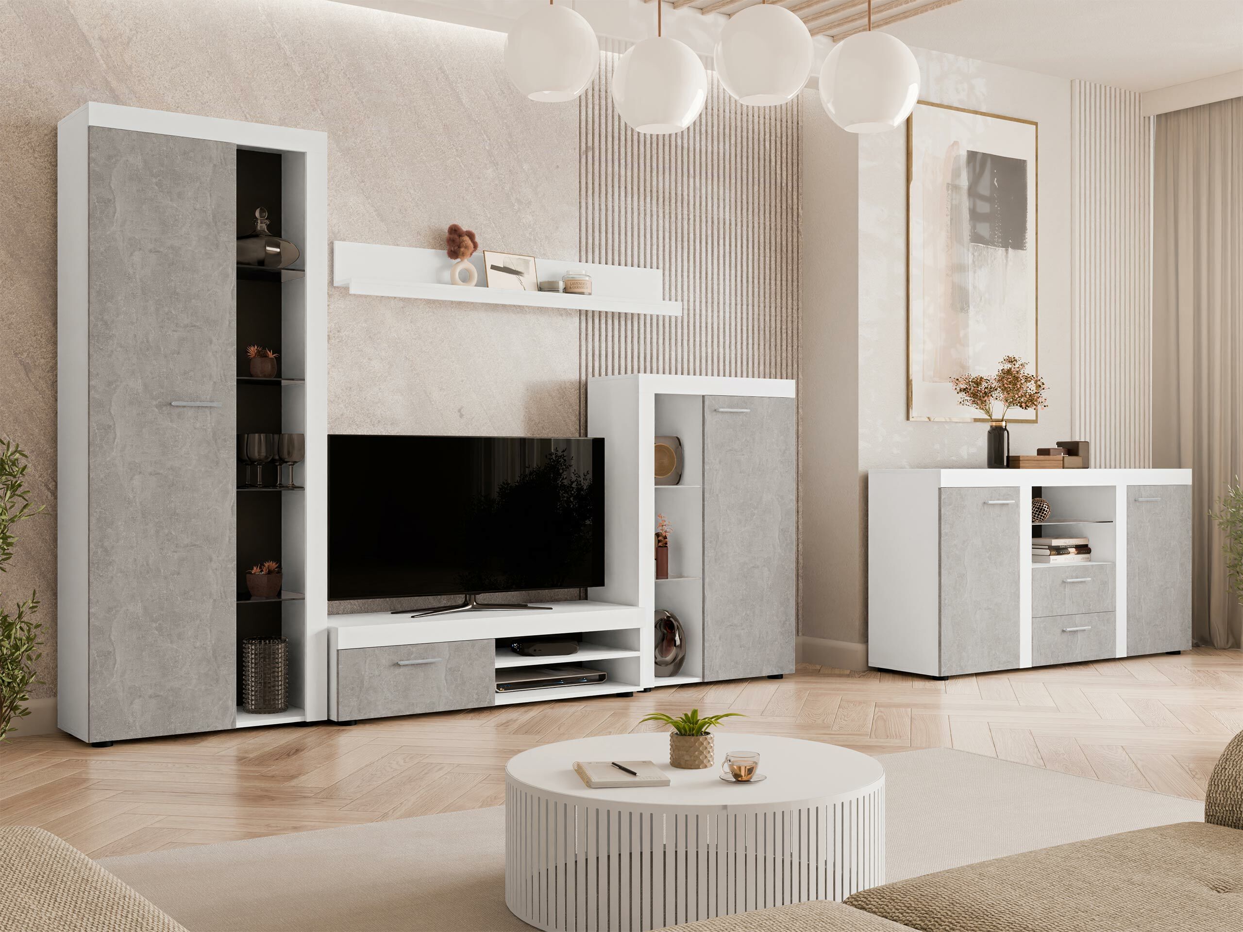 Chest of drawers Univio (White + Concrete)