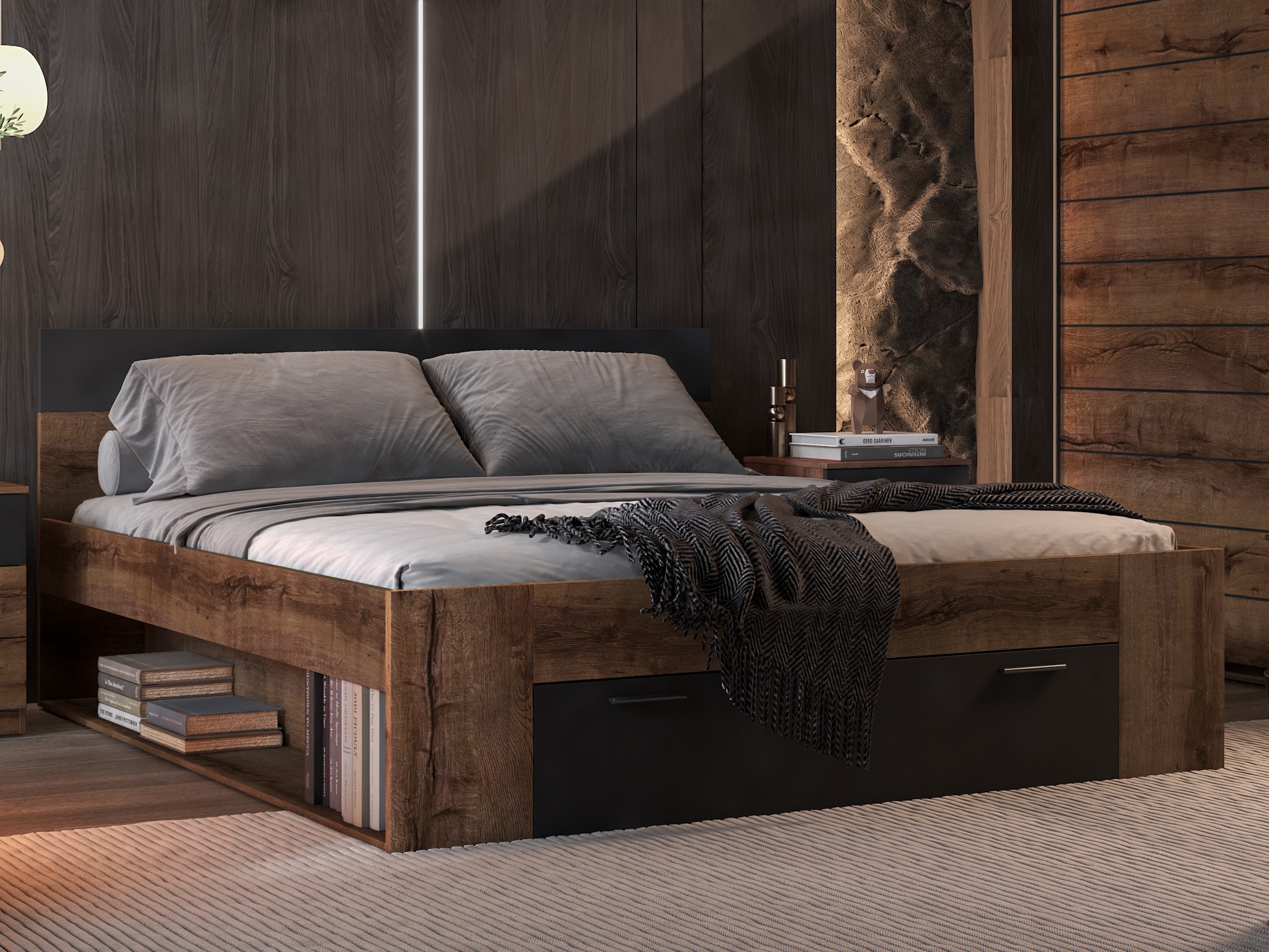 Bed Melvele 108 (Monastery oak + Black)