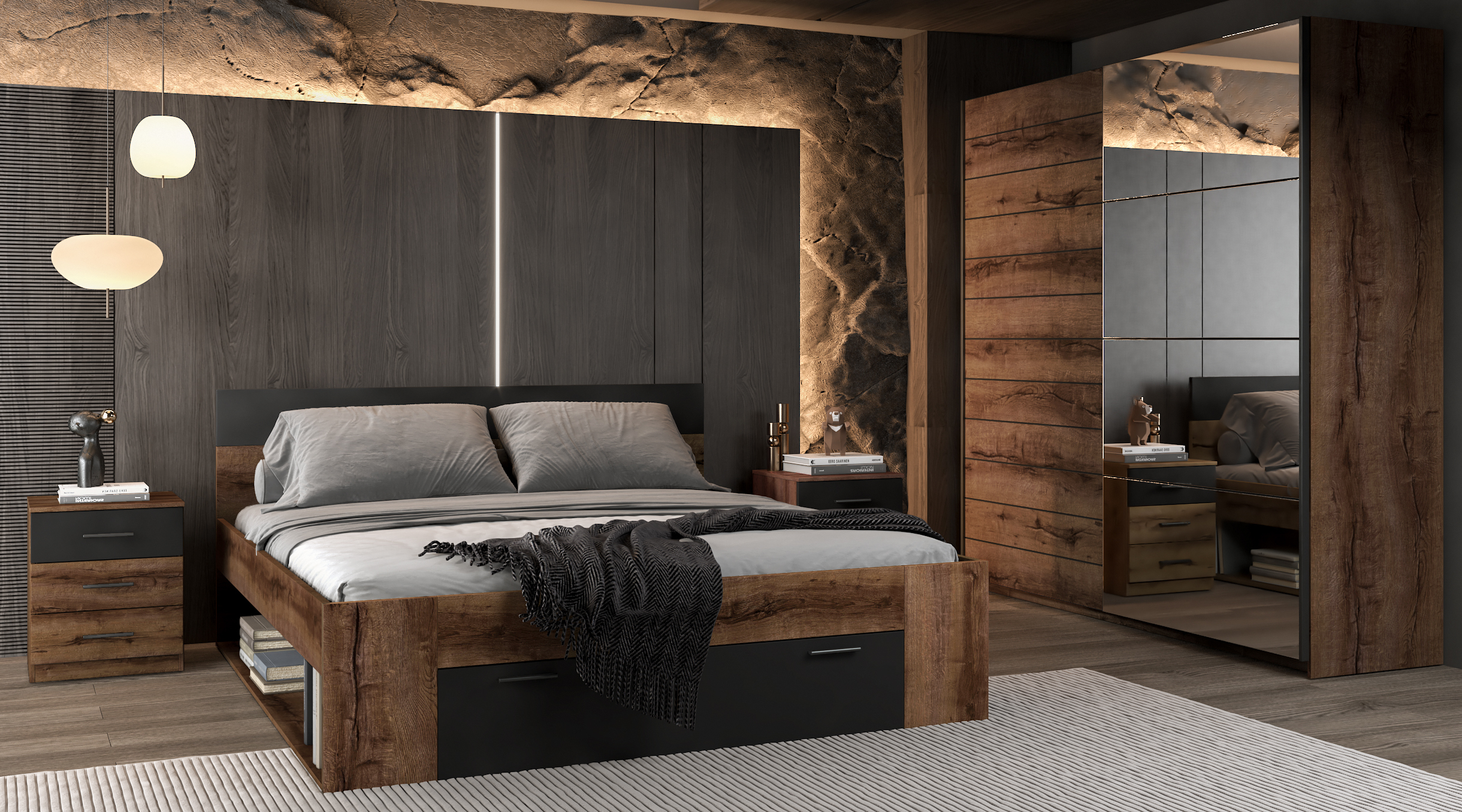 Bed Melvele 108 (Monastery oak + Black)