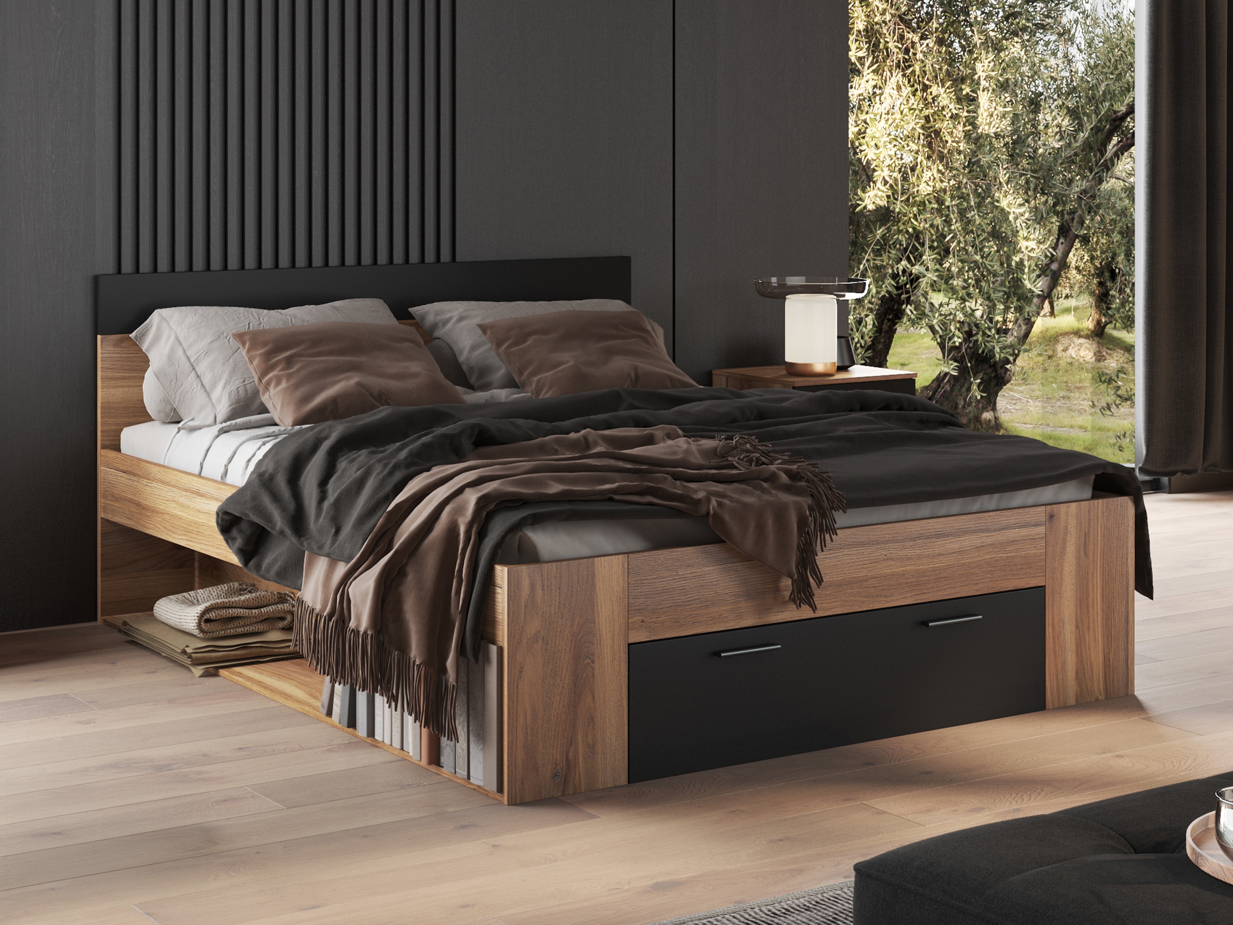 Bed Melvele 108 (Oak + Black)