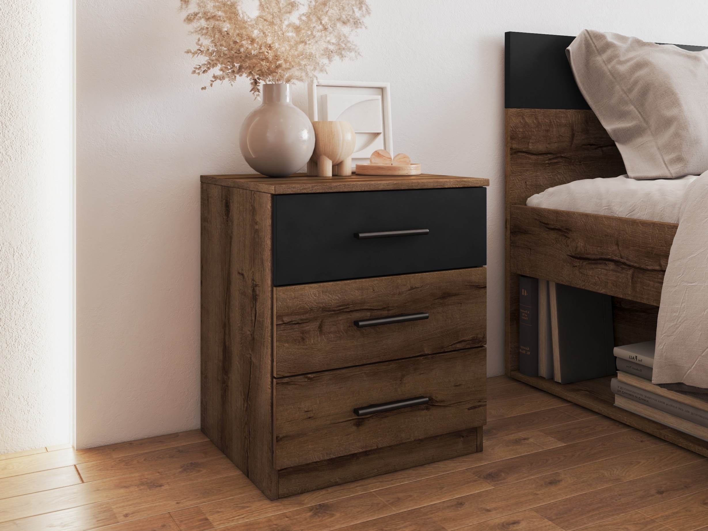 Bedside table Melvele 100 (Monastery oak + Black)