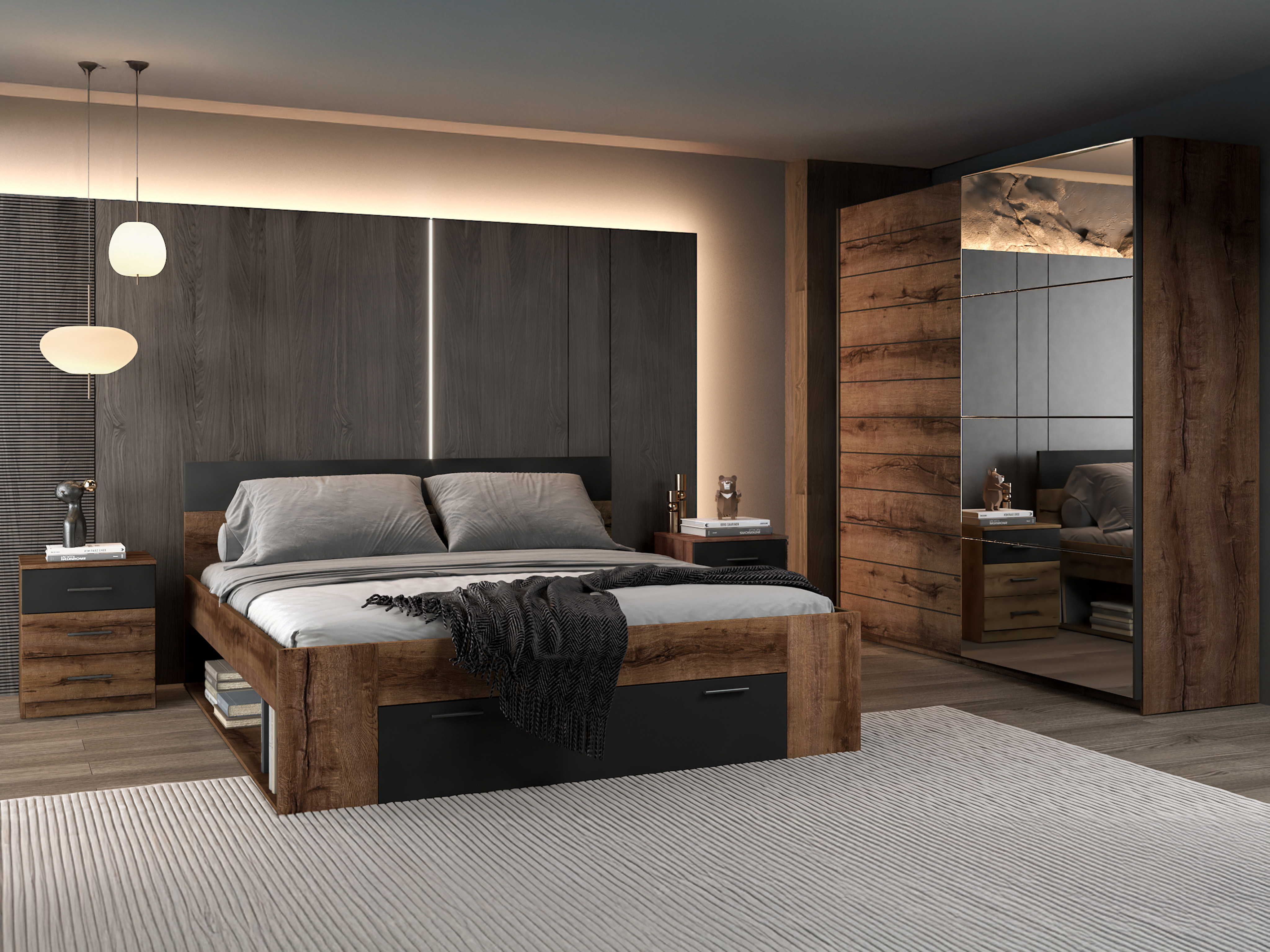 Bedside table Melvele 100 (Monastery oak + Black)