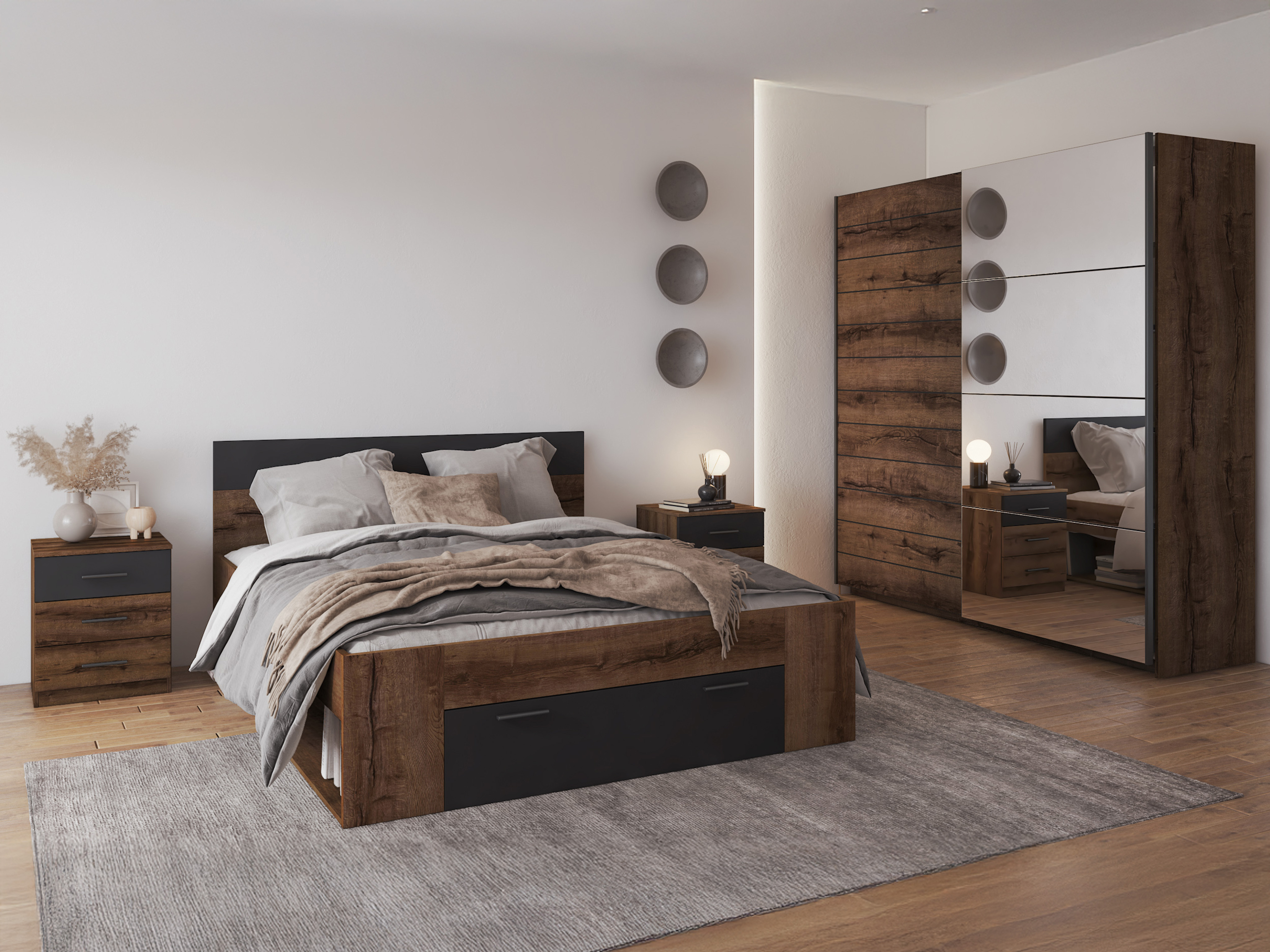 Bedside table Melvele 100 (Monastery oak + Black)