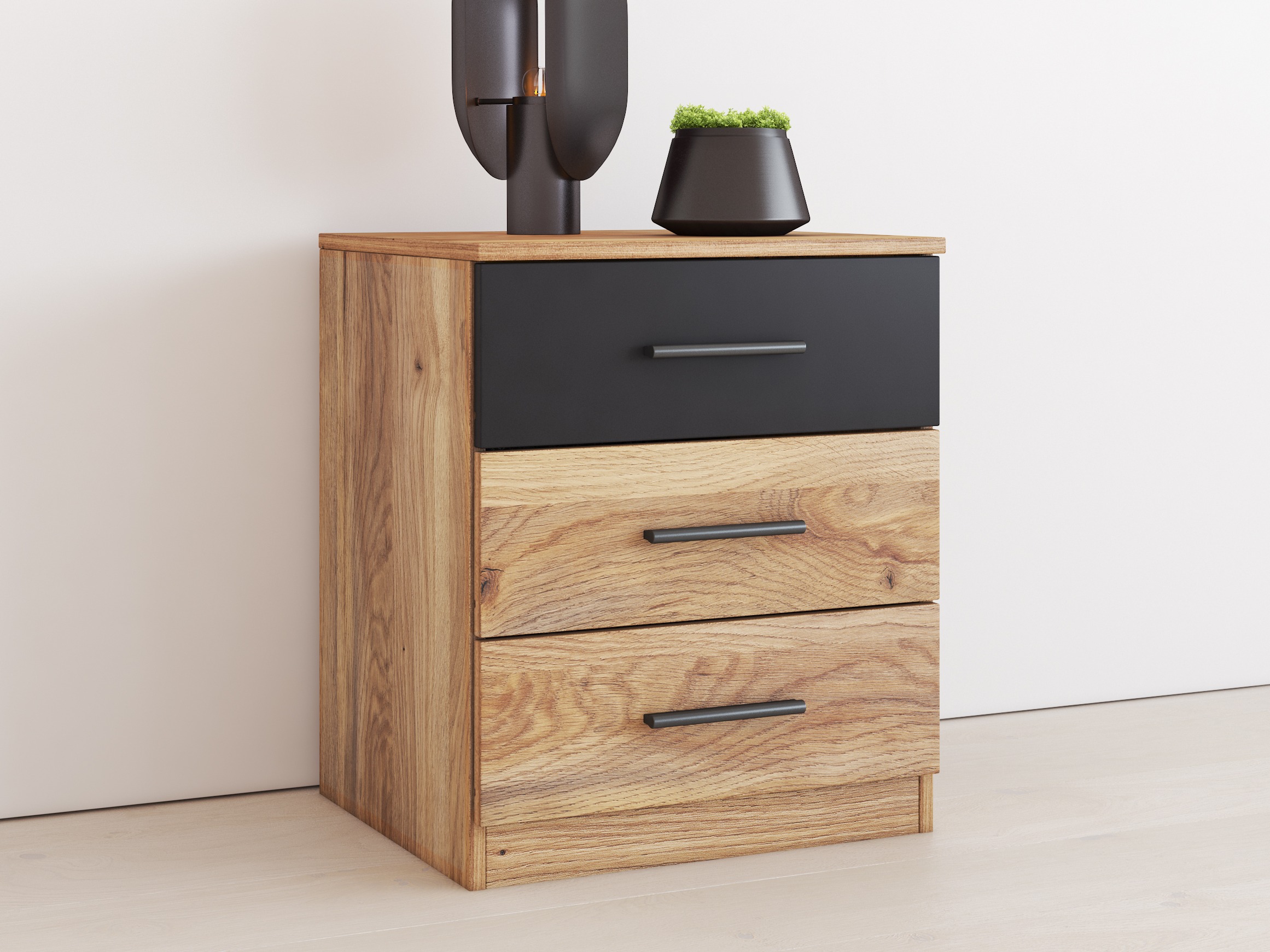 Bedside table Melvele 100 (Oak + Black)