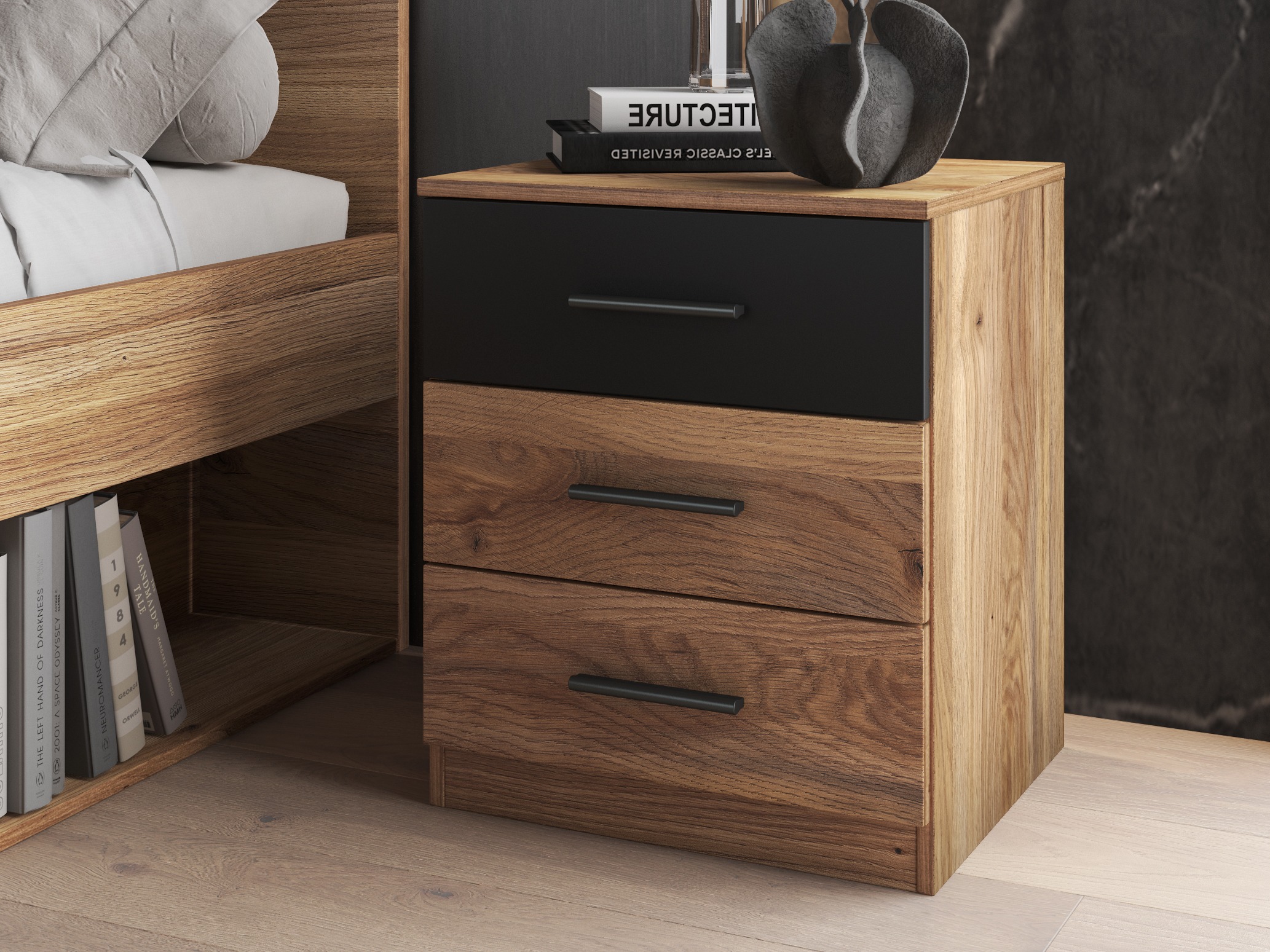 Bedside table Melvele 100 (Oak + Black)